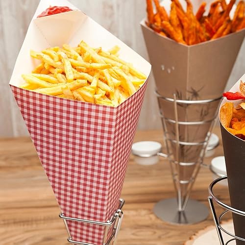 Miniatura 3 de Restaurantware Conetek - Conos de comida ecológicos de 10 pulgadas con bolsillo integrado para condimentos para aperitivos, cono de papel seguro