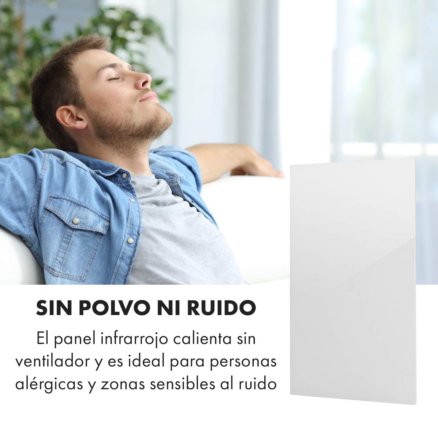 Klarstein Crystal Wall - Calefactor infrarrojo, Potencia 600 W, 12 m², Instalación en la pared, Apagado automático, Termostato, Protección IP54, 100 x 60 cm, Vidrio de seguridad endurecido, Blanco
