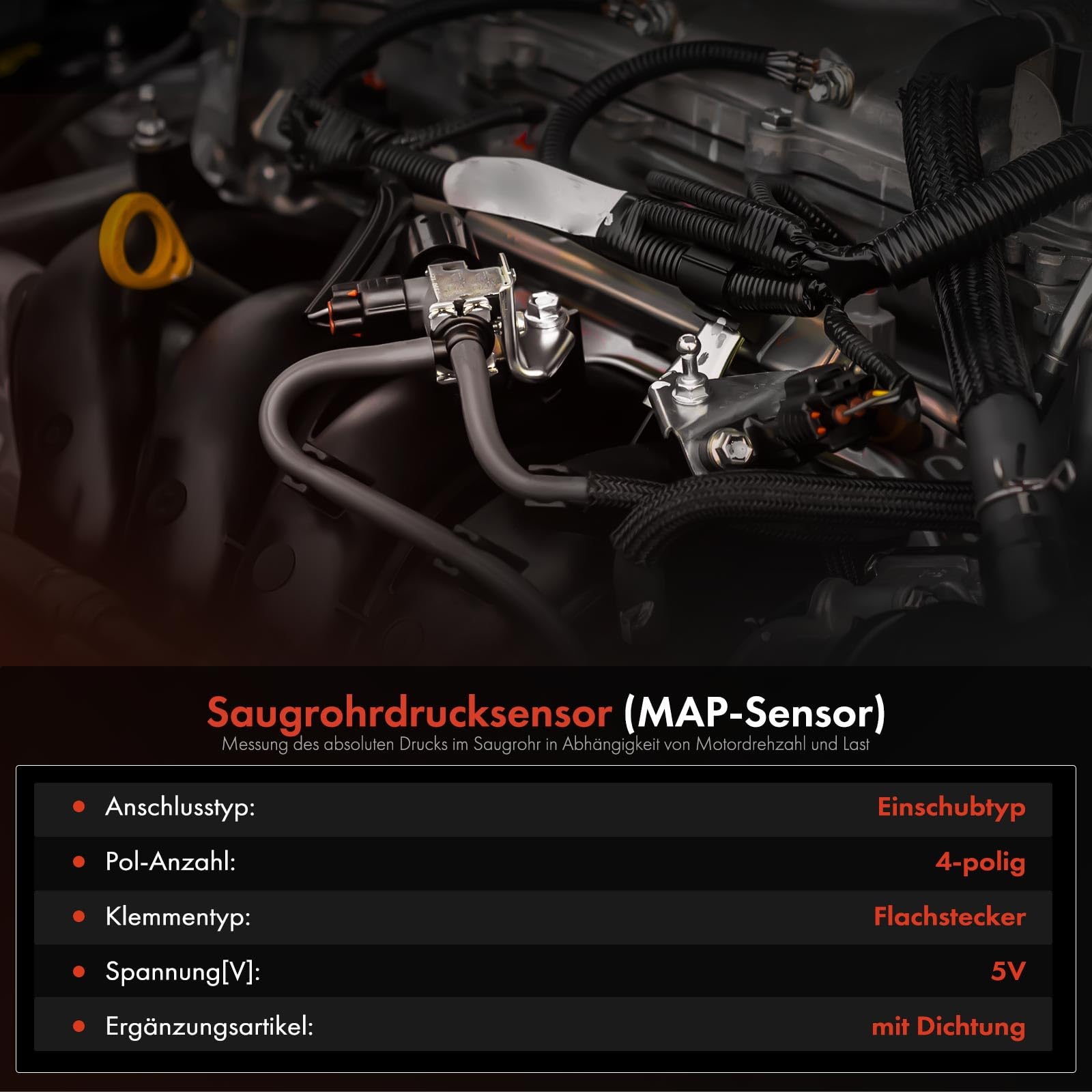 Frankberg Sensore di pressione del tubo di aspirazione 4-Poli Compatibile con Astra J CaR.A.Van P10 Astra K Sports Tourer B16 Astra J P10 Mokka/Mokka X J13 Zafira Tourer C P12 Replace# 12681993