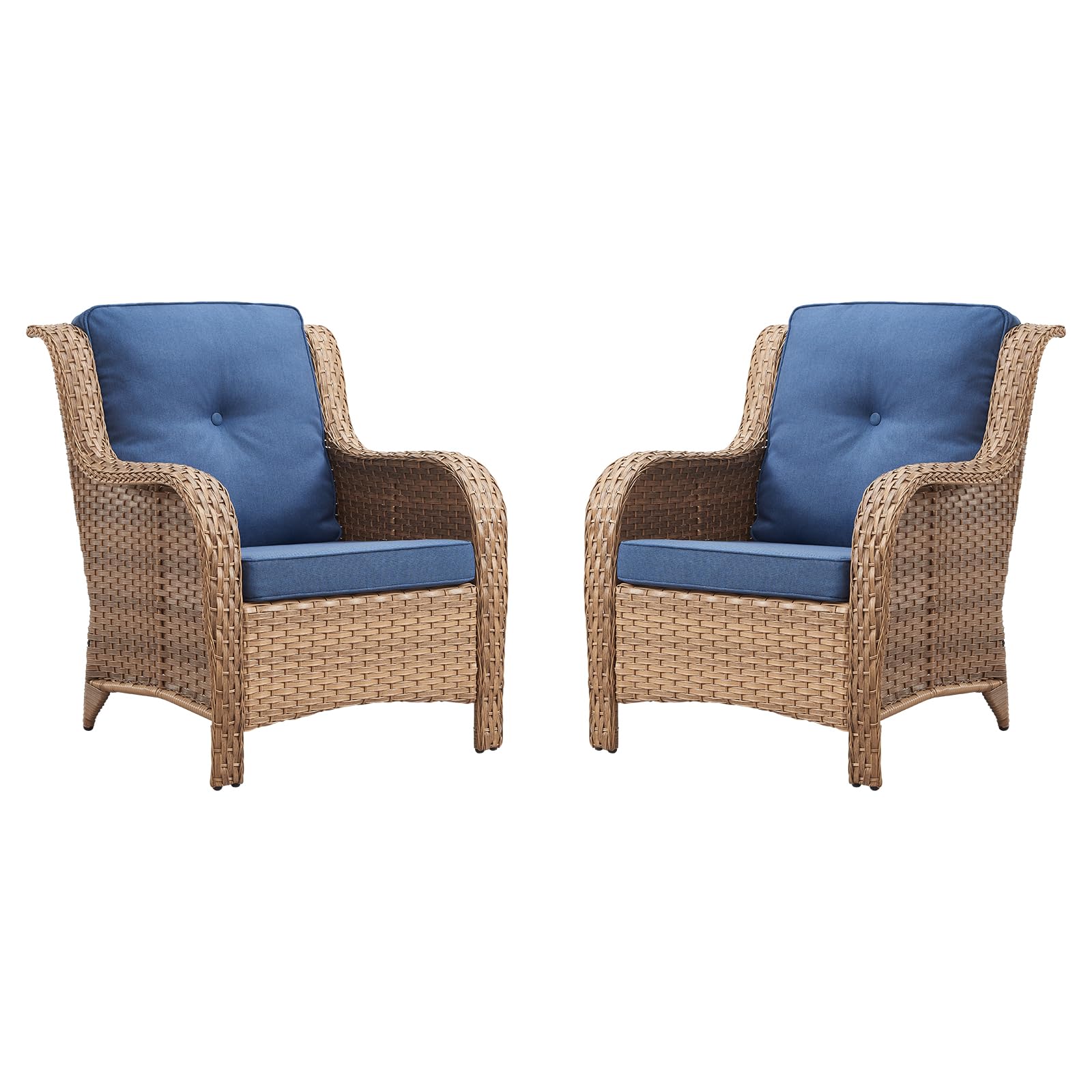Rilyson Patio Furniture Chairs Outdoor Chair - 2 Piece Wicker Rattan Chairs Set with High Back and Deep Seating for Deck Porch Balcony Backyard Garden