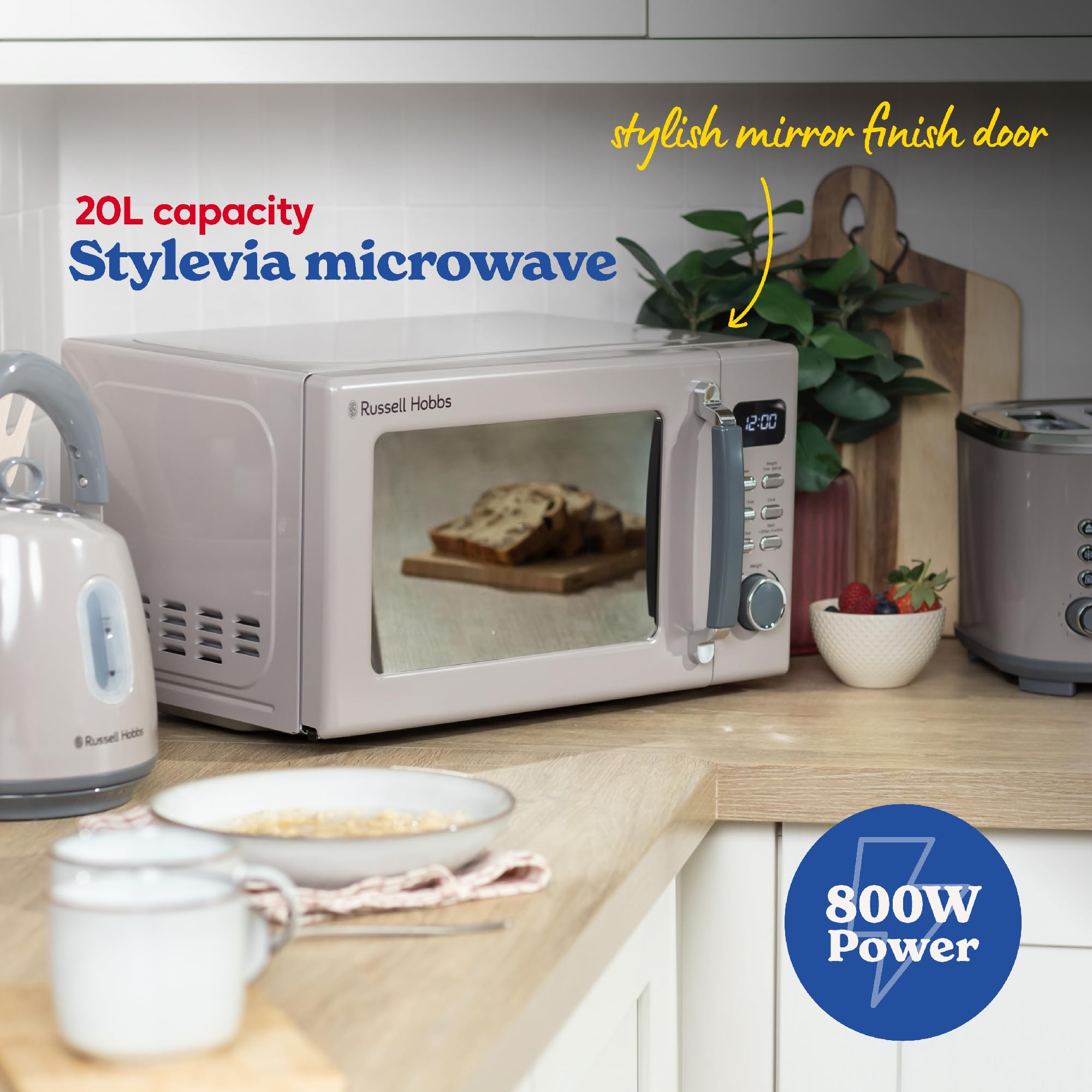 Russell Hobbs Mocha Digital Microwave STYLEVIA, 20 Litre 800W with 5 Power Levels, Mirror Finish, 8 Auto Cook Settings, Defrost & Reheat Function, Clock & Timer RHM2026MC — view 3