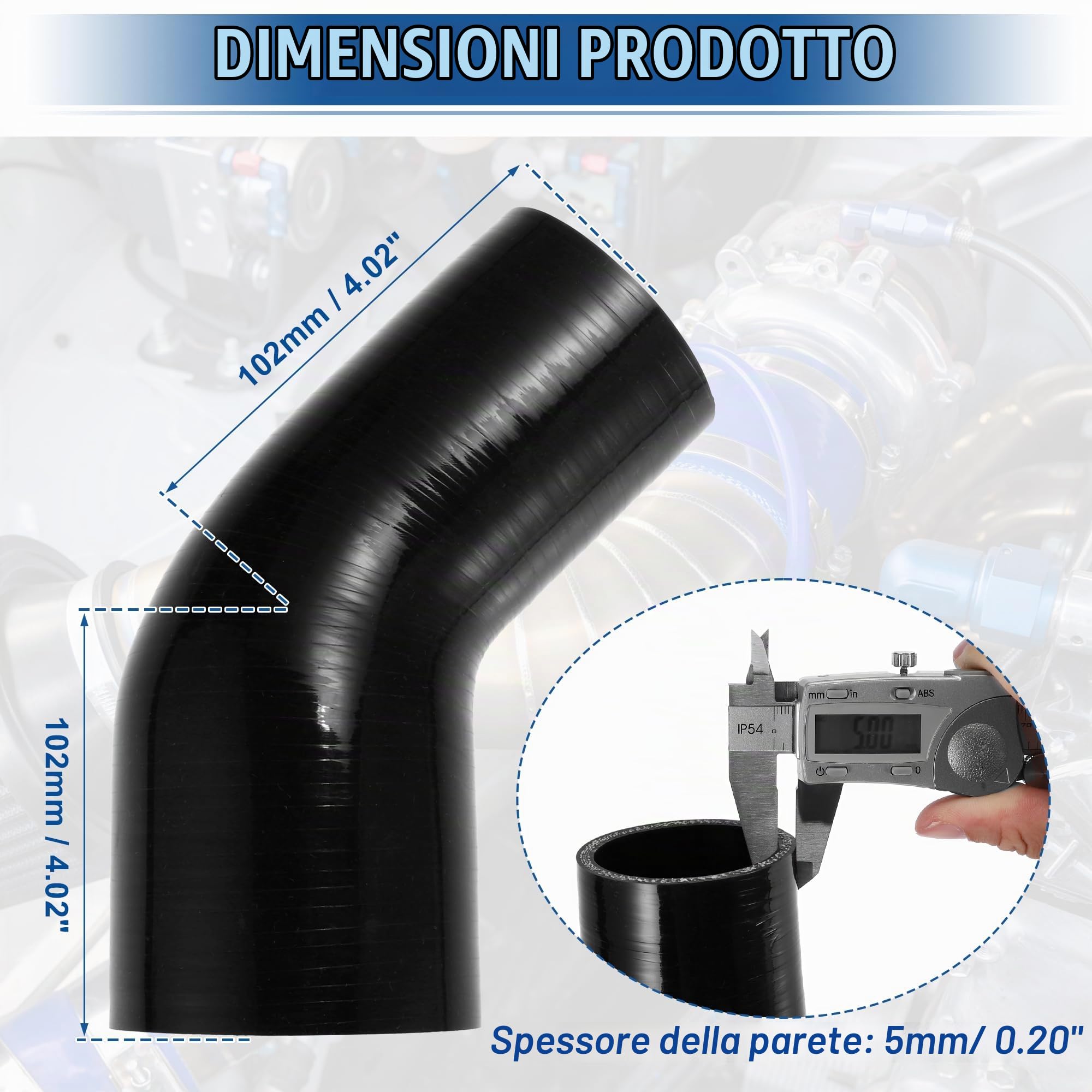 QUARKZMAN Gomito Riduttore 45° Silicone Flessibile 2.5-3.0" Nero 1pc | 4 Strati, Diametro 63/76mm, Lunghezza 102mm, Temperatura -60°C~+260°C, Pressione 0.3-0.9Mpa, Per Turbo, Intercooler