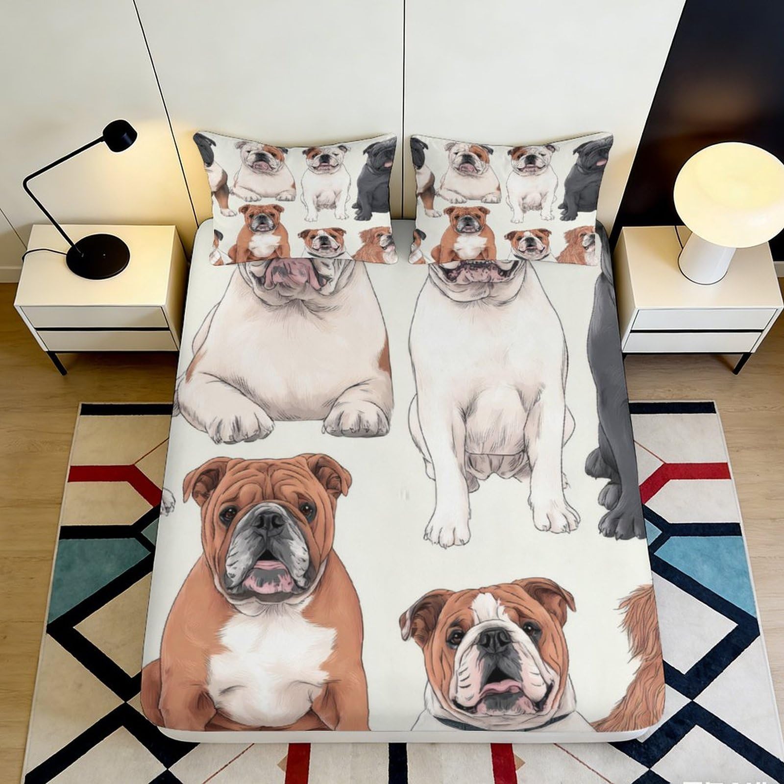 Jqzkxnhpbr Style-10 3D Printed Bulldog Fitted Sheet Microfiber Soft Dog Pattern Bed Cover Anti-Slip Machine Washable Bedroom Decor 90X200x25cm