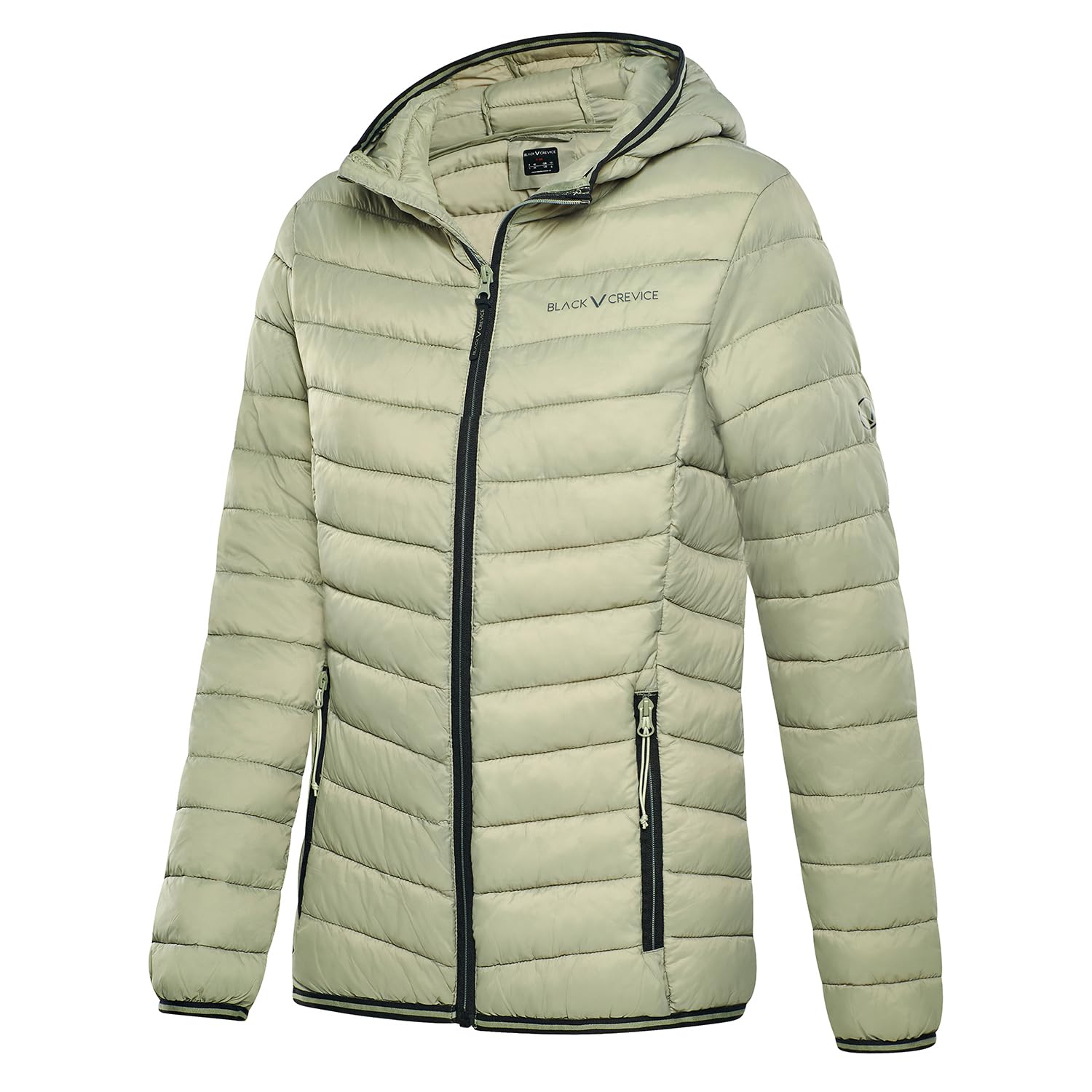 Black Crevice Damen Steppjacke mit Kapuze I Leicht, warm & winddicht – Wasserabweisende Outdoorjacke mit synthetischer Wattierung 180 g/m² I Ideal für Herbst & Winter