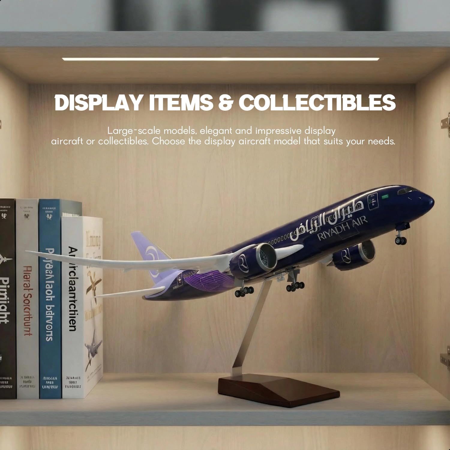 QIYUMOKE 1/130 Riyadh 787 Modello di aereo con supporto (lunghezza 43 cm) per Boeing 787, modello di aereo in resina per adulti, regalo souvenir per appassionati di aviazione