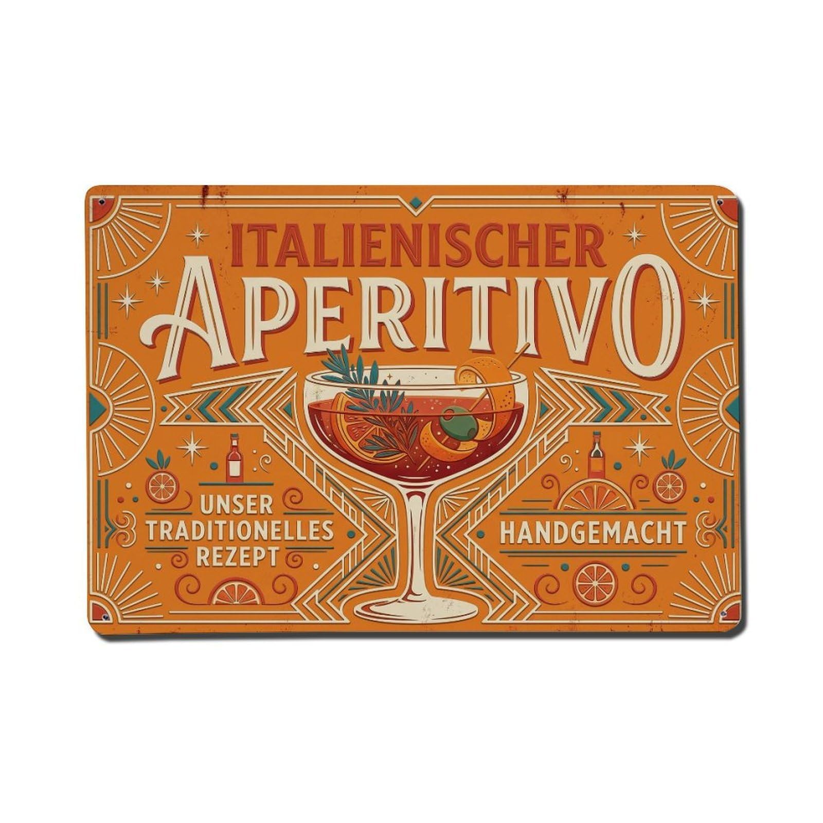 Aperitivo Italian Aperitif Cocktail Recipe Vintage Bar Metal Tin Sign Plaque Wall Decor for Cafe, Man Cave, Club Bar, Office, Home Garden Round Metal Poster 8x12Inch