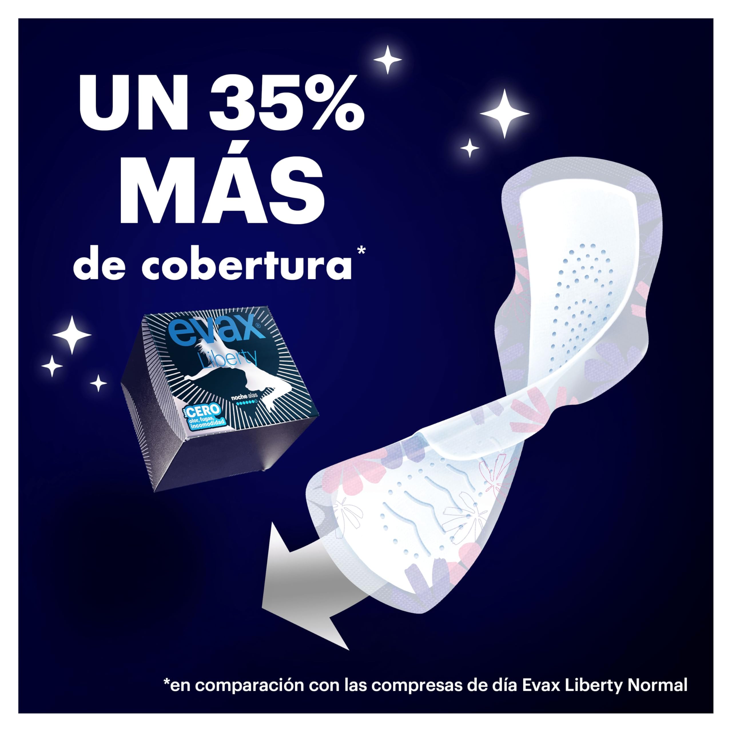 Evax Liberty Noche Compresas Con Alas, 72 unidades, No Notarás Que Las Llevas