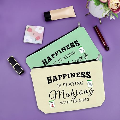 Miniatura 7 de Sazuwu Mahjong - Bolsa de maquillaje divertida para mujer, Verde y beige.