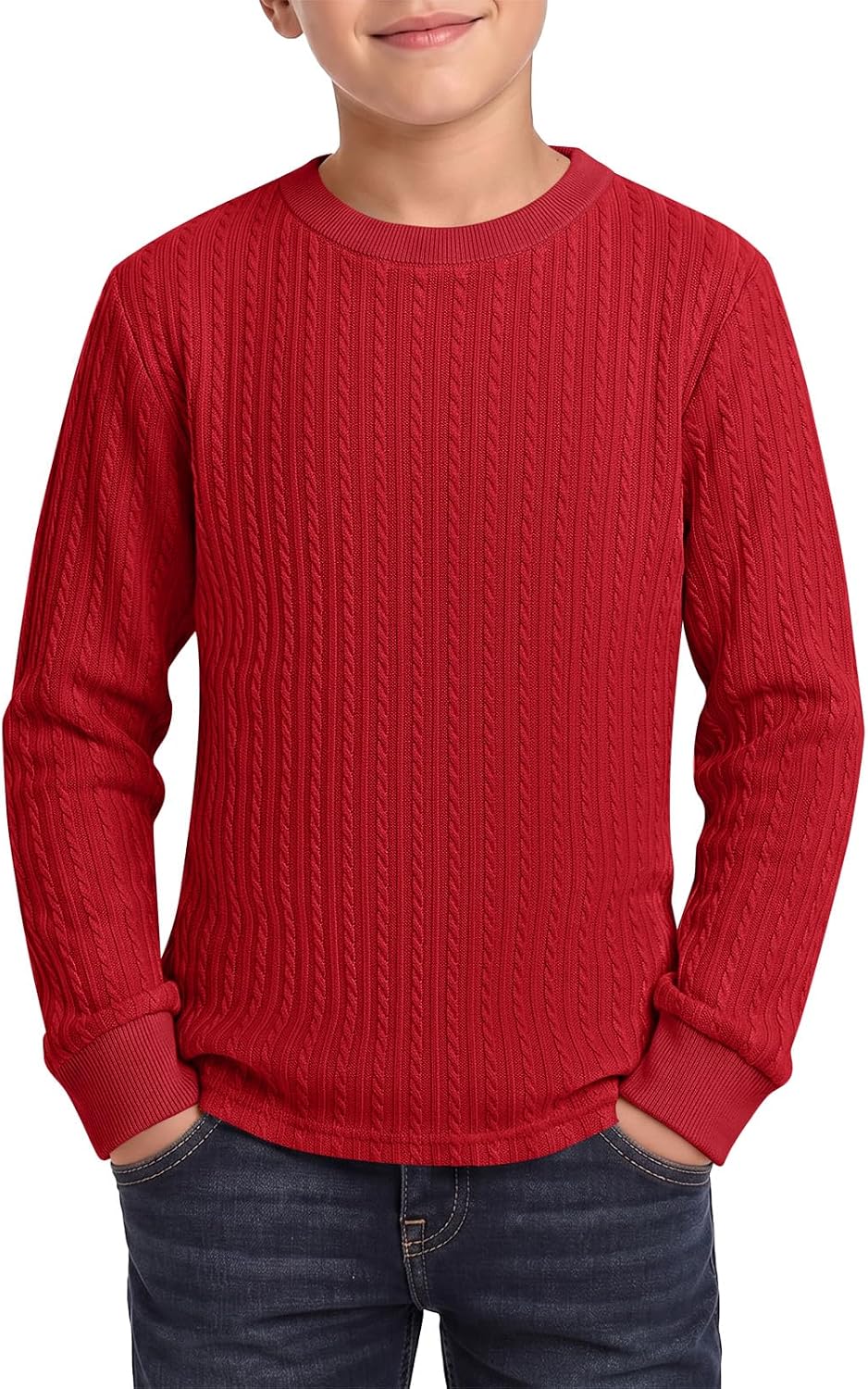 Haloumoning Boys Cable Knit Long Sleeve Shirts Casual Crewneck Tops Tees