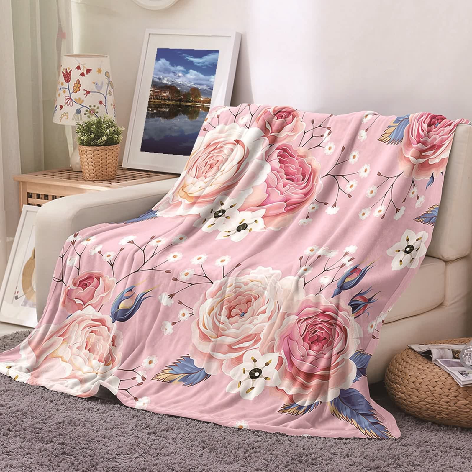 Couverture polaire flannel douce 80x120cm avec imprimé fleurs