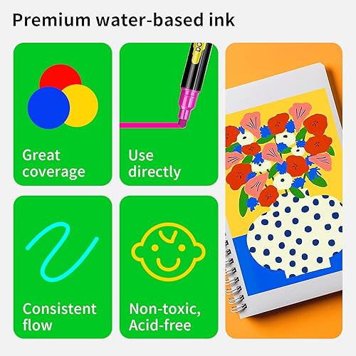 Miniatura 6 de NAWOD 40 bolígrafos de pintura acrílica, marcadores acrílicos de doble punta, con punta fina y de puntos, marcadores de tela para textiles, rocas,