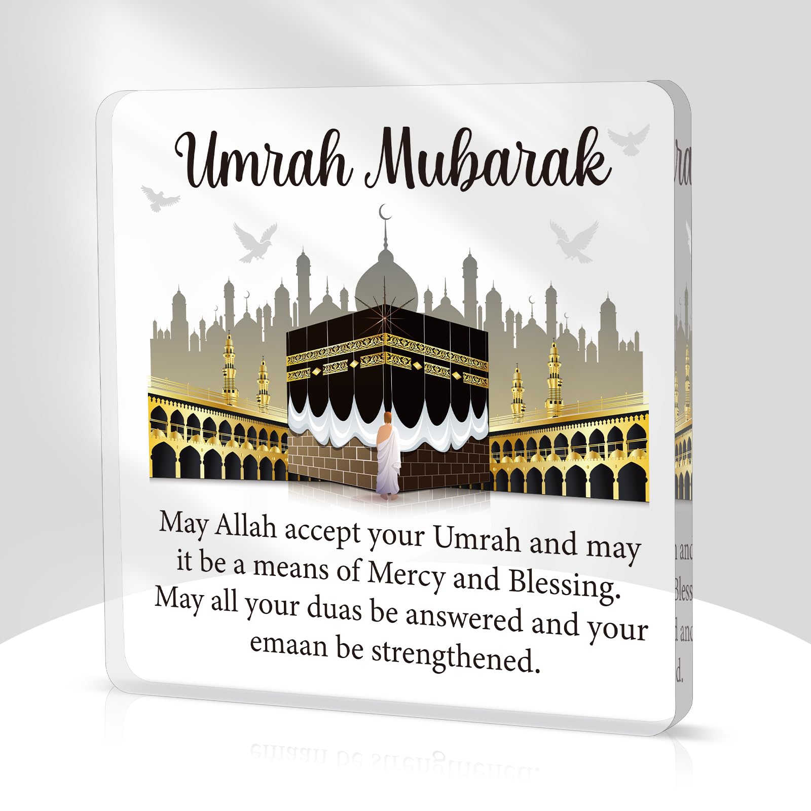 Eiapadeor Women's Umrah Mubarak Acrylic Keepsake Gifts - Umrah Kaaba Acrylic Plaque Gift For Pilgrims Muslim Islamic Men Friends Desk Sign Home Decorations For Hajj Ramadan Eid Gifts