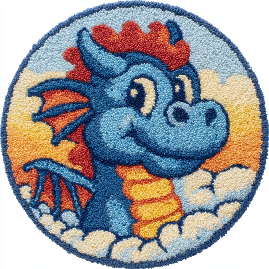 WallustrioaW DIY Latch Hook Rug Kits Animal Dragon Round Carpet Crochet Yarn Craft Rug Hook and Latch Tapestry for Home Decor 50x50cm