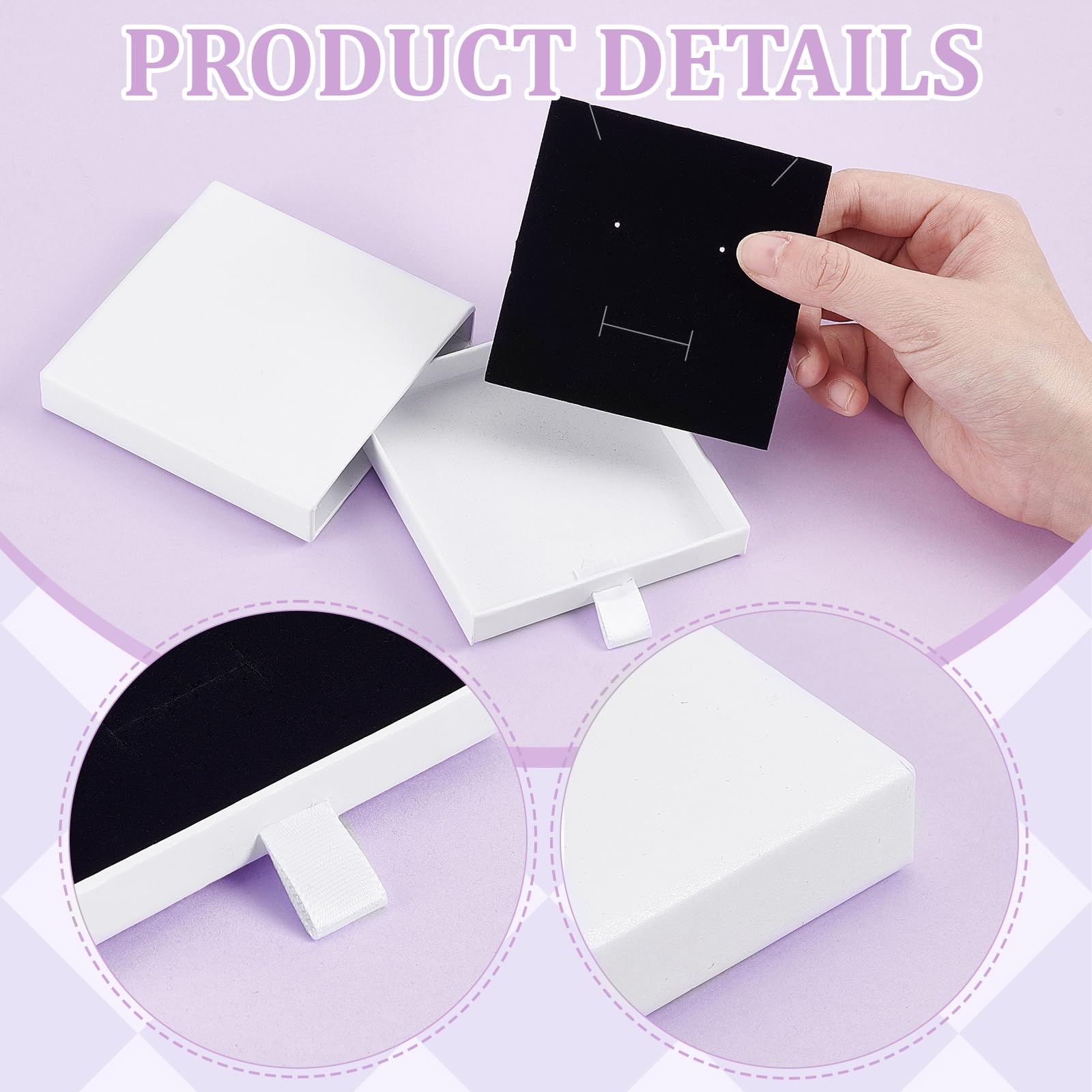 Schmuck-Geschenkboxen aus weißem Karton, 9 x 9 x 1,7 cm, quadratisch, für Halsketten, Armbänder, Ohrringe, Organizer, kleine Schublade, Geschenkbox mit Deckel und Schwamm für Halsketten