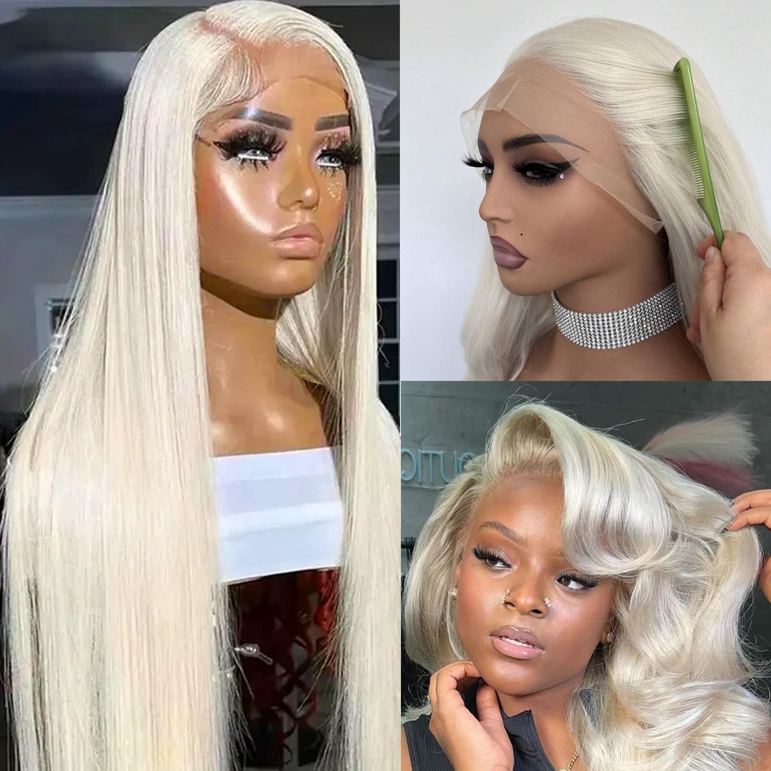 Amazon.com : Platinum Blonde Lace Front Wigs Human Hair，30 