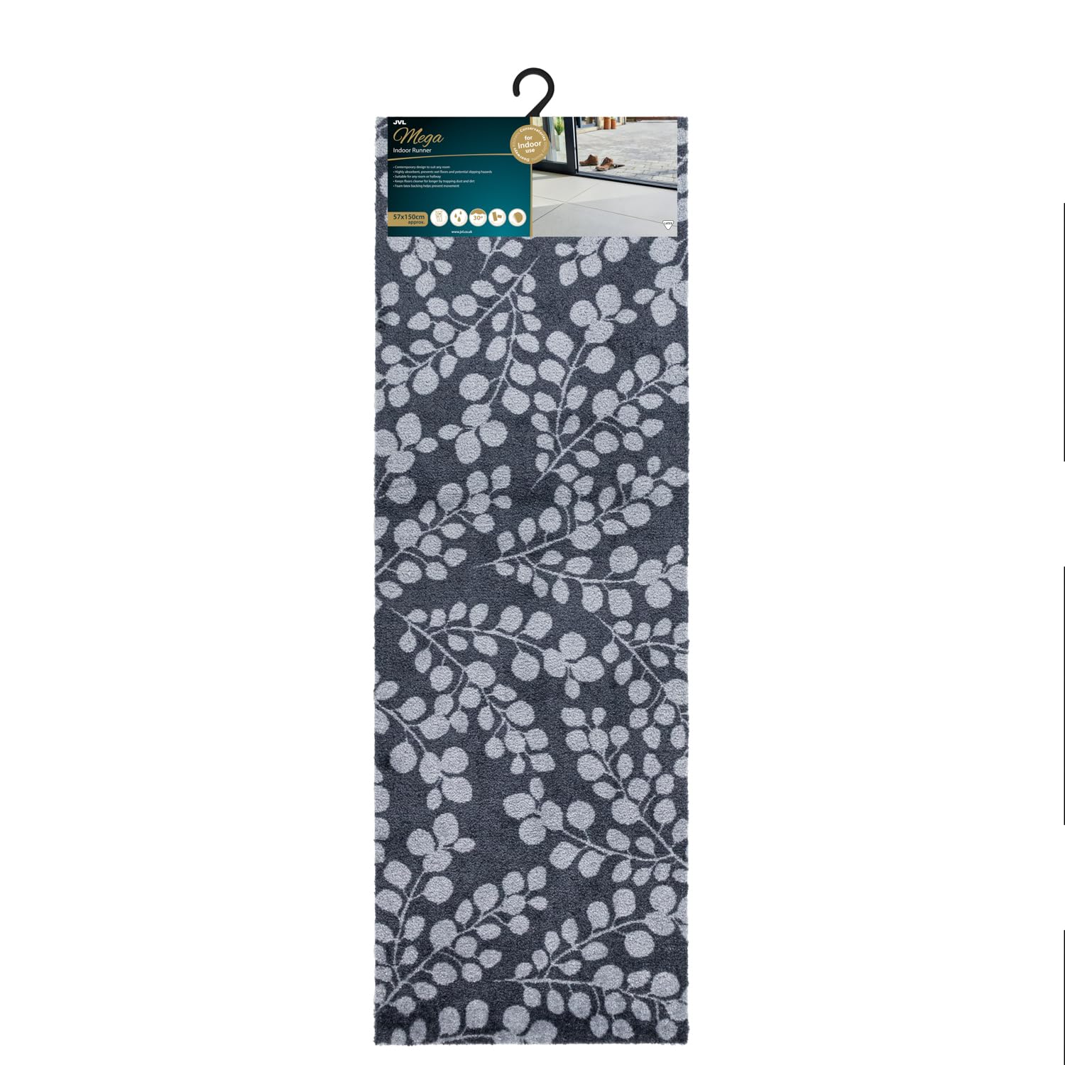 JVL Mega Mat Machine Washable Entrance Runner, 50x150cm, Branches