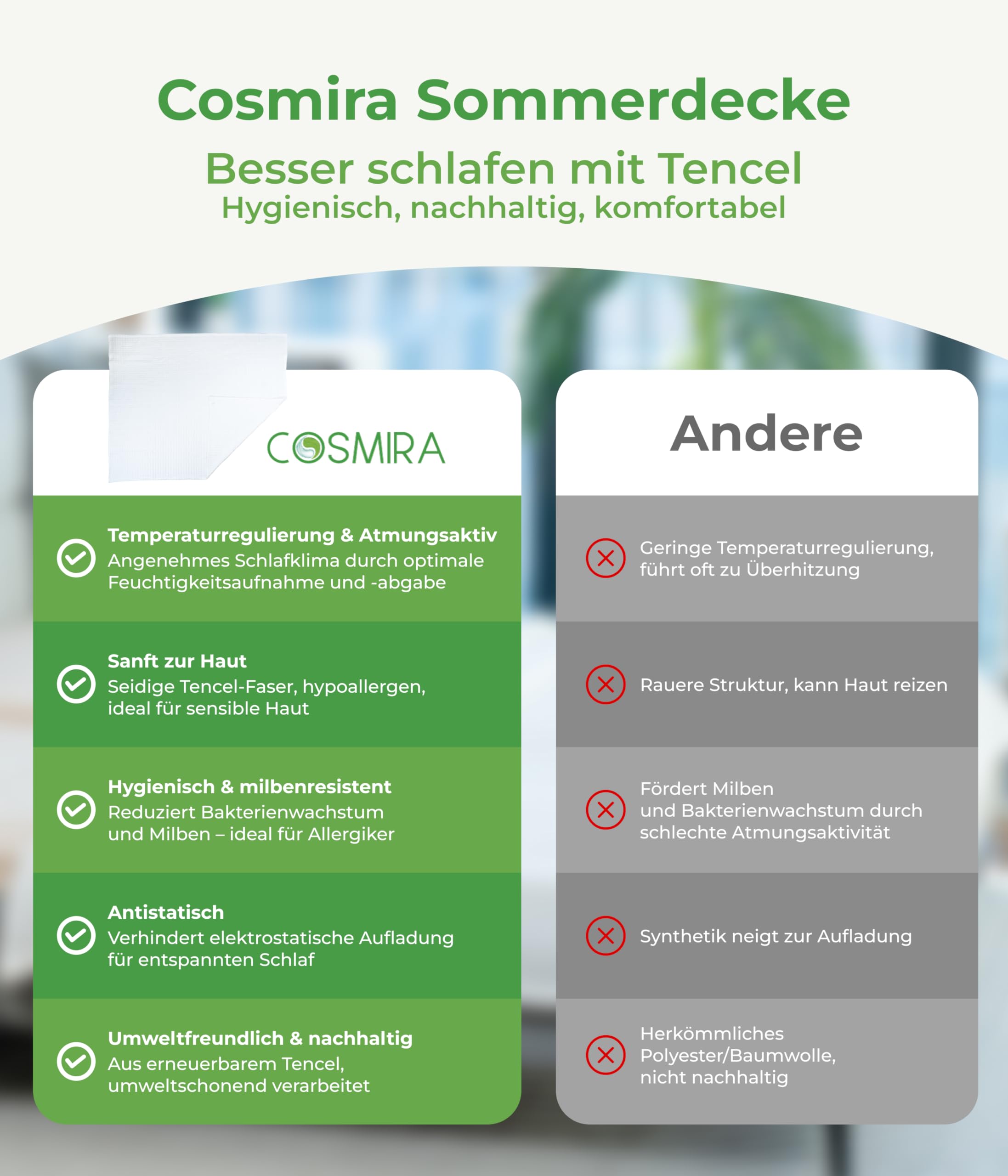 Tencel Sommerbettdecke 135x200 – leichte, atmungsaktive, allergikerfreundliche Decke für optimalen Schlafkomfort – nachhaltig, hautfreundlich mit Klimafunktion – Öko-Tex Zertifiziert