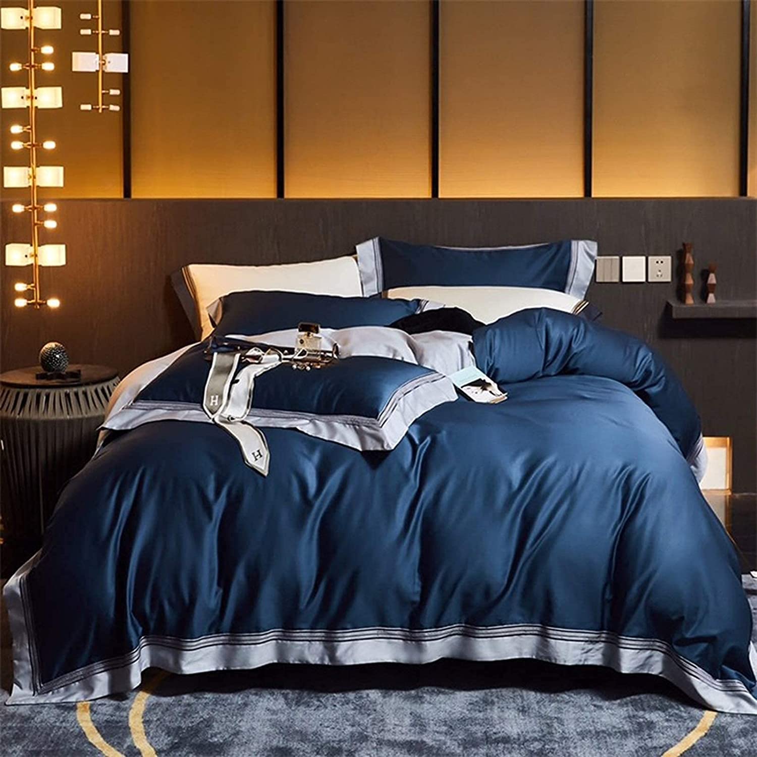 Parure de lit égyptien 600 TC avec housse de couette brodée et couvre-lit Queen King