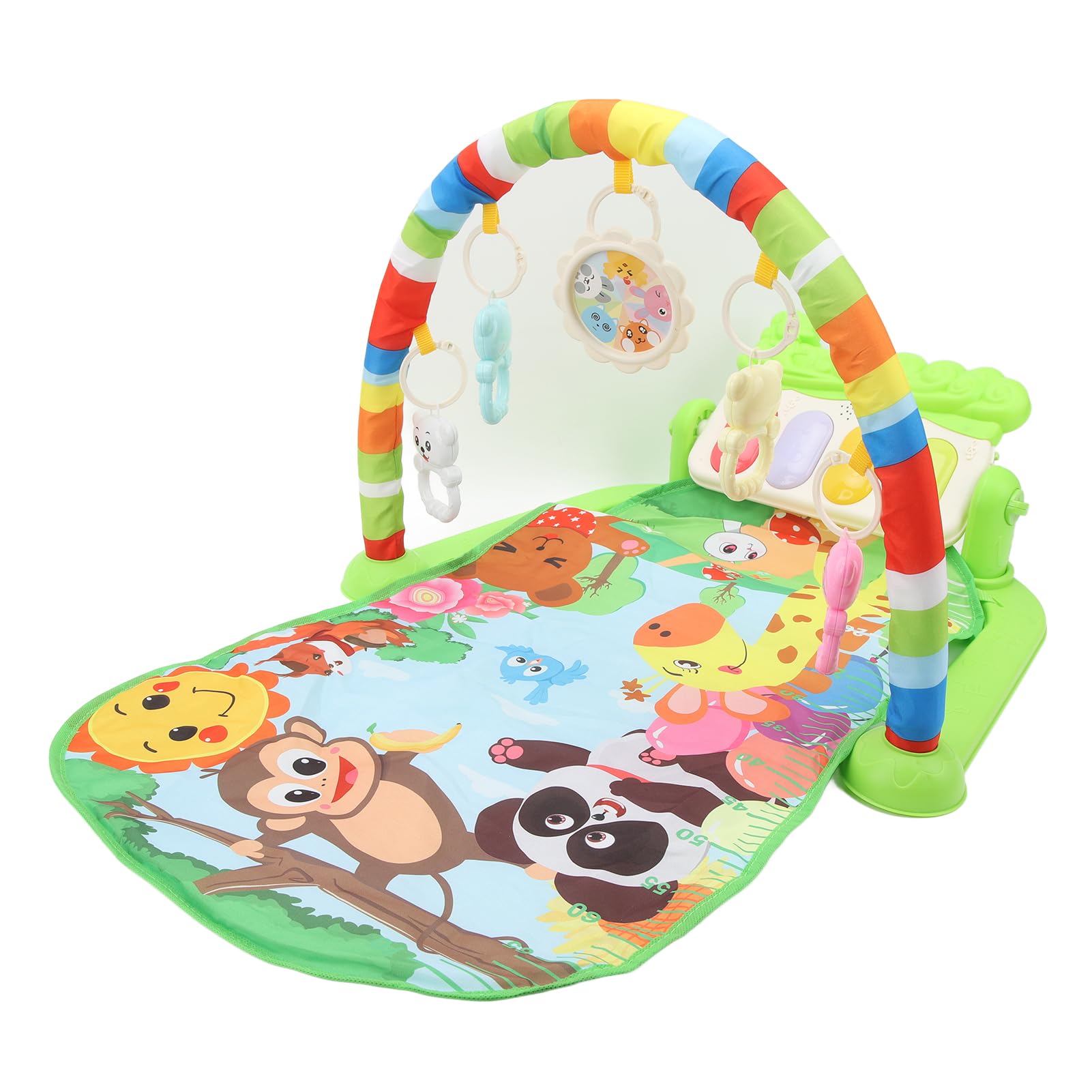 Baby-Fitness-Spielmatte, Musik-Kick-Klavier, 5 Hängende Spielzeuge, Verstellbares Pedal für die Spielzeit von Kleinkindern, Ideal für Neugeborene und Kleinkinder