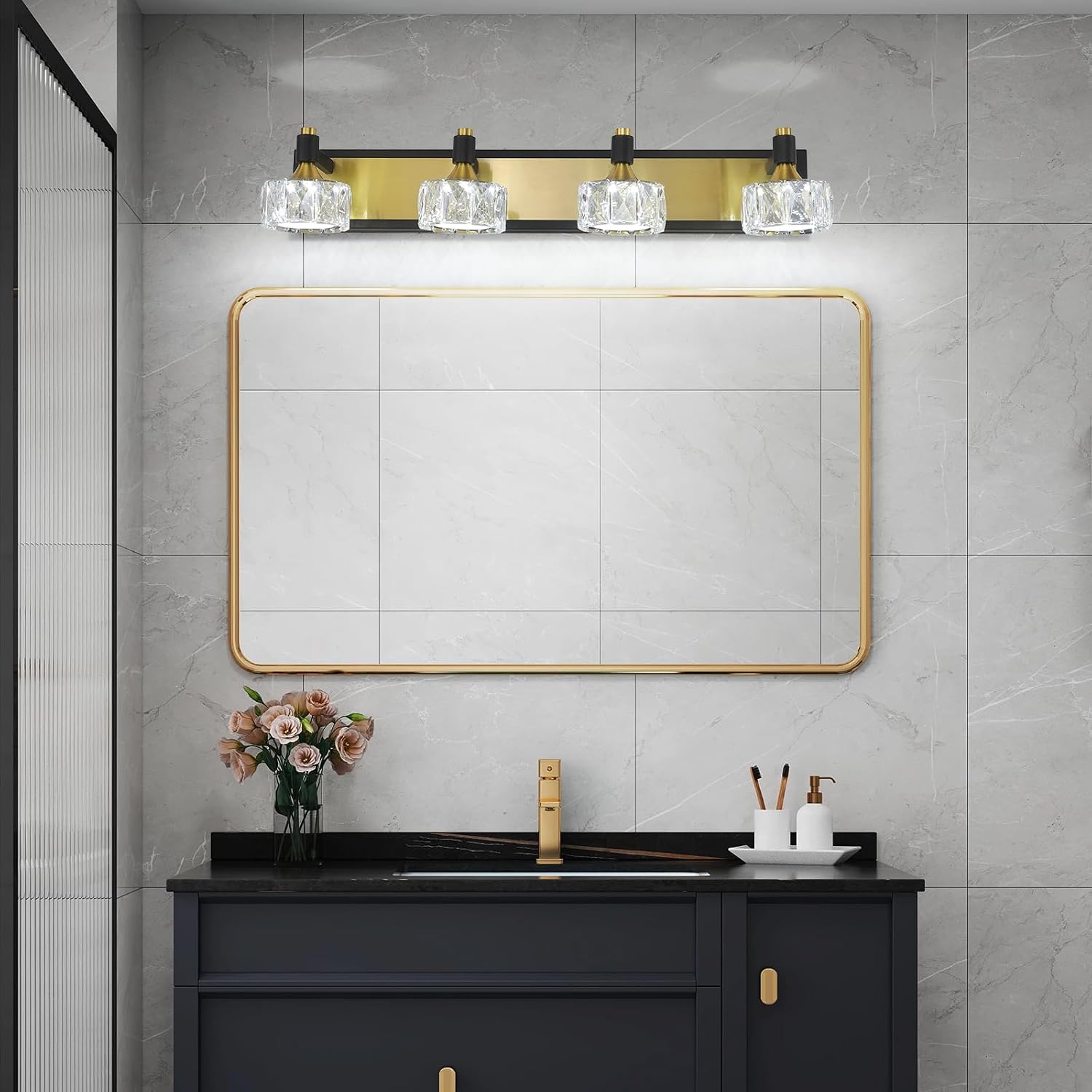 LED 4-Light Modern Crystal Bathroom Vanity Light Over Mirror Bath Wall Lighting Fixtures