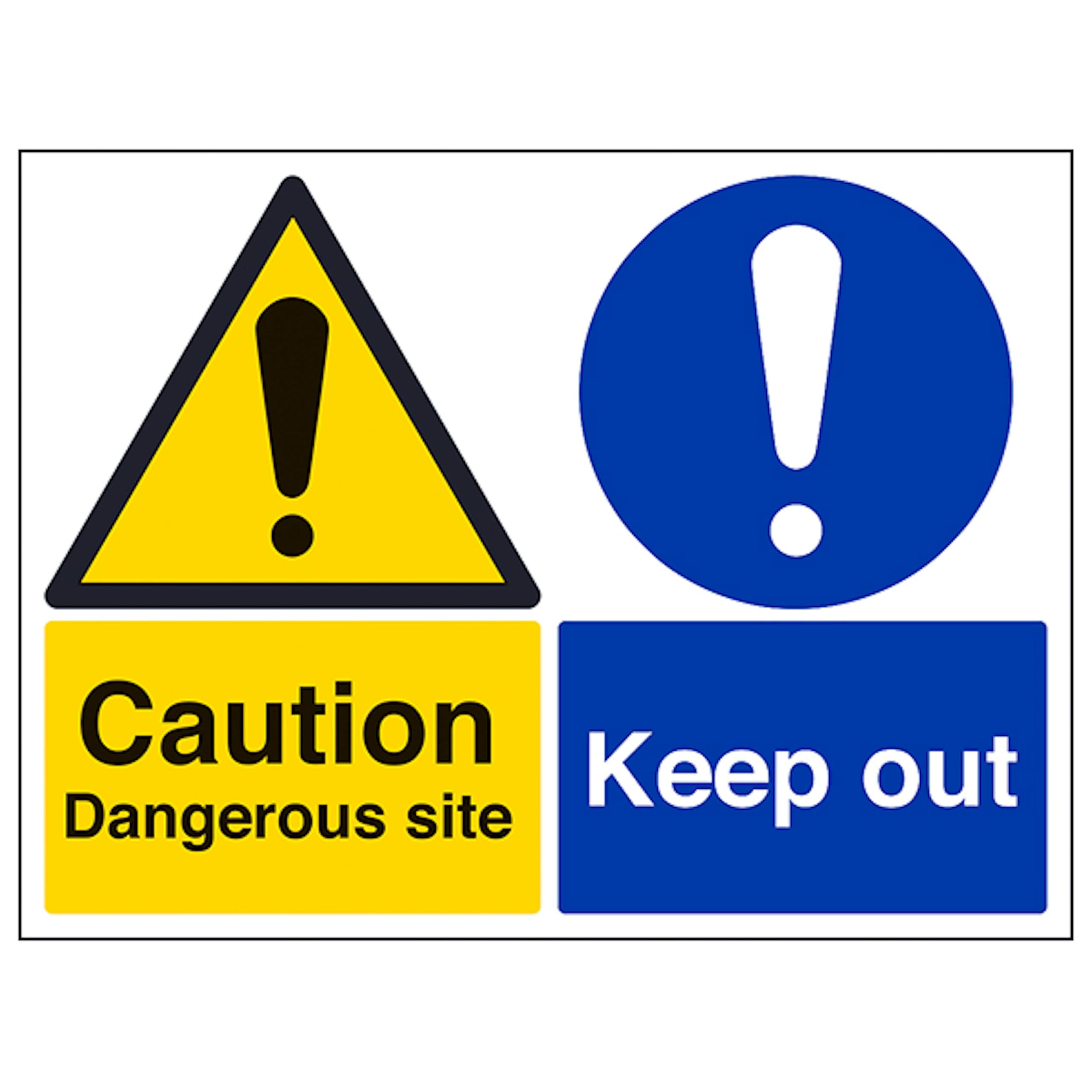 V Safety Caution Dangerous Site/Keep Out - Large Landscape 400 x 300 mm - 2mm Rigid Plastic Safety Sign