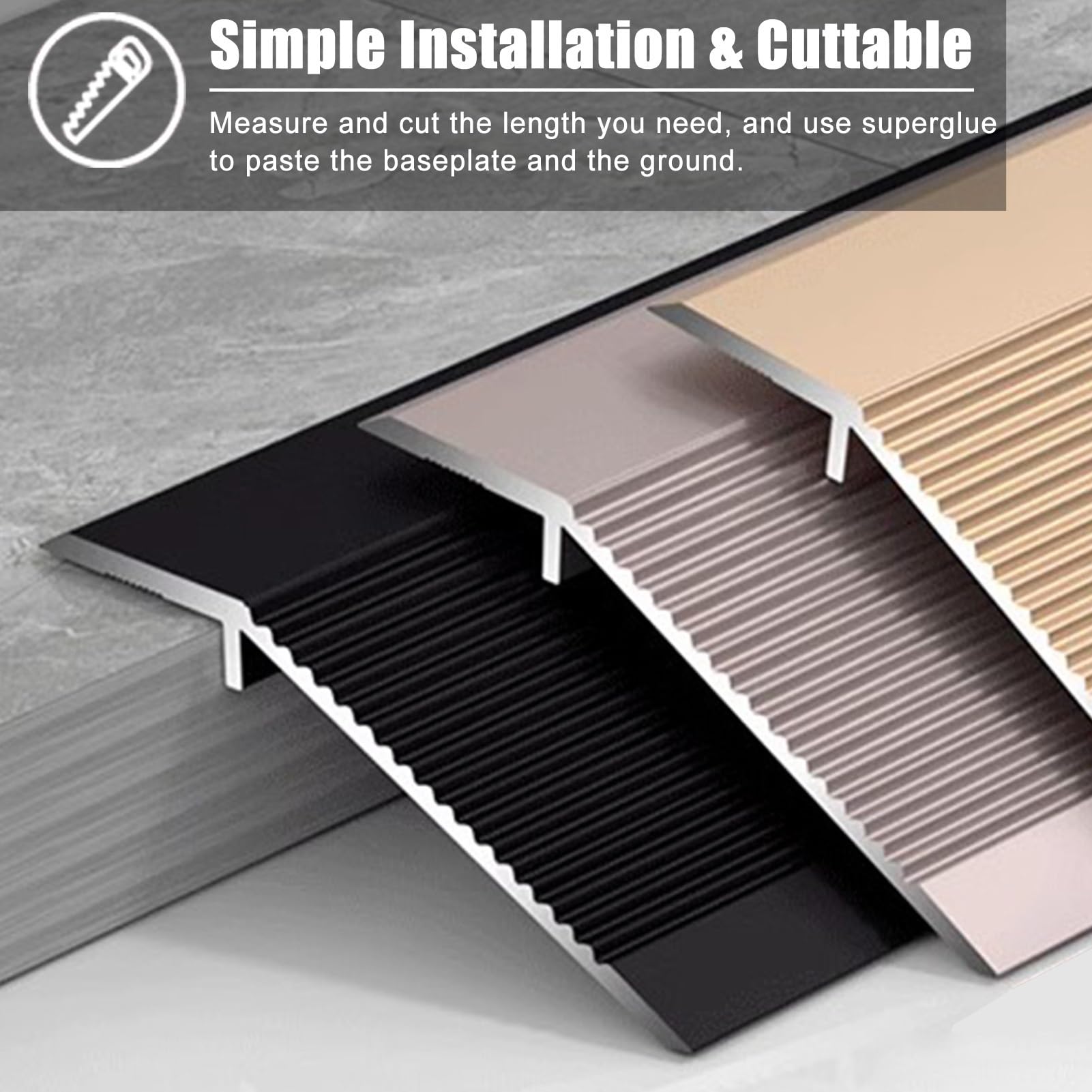 Tiras antideslizantes para suelos de vinilo para azulejos y madera laminada, tiras de juntas de suelo gris oscuro para un flujo suave