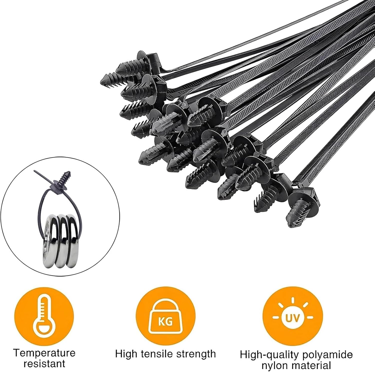 160 Pcs Universal Nylon Push Mount Cable Zip Ties, Self-Locking Heavy Duty Wire Ties Assortment Kit, 5 Sizes UV Resistant for Automotive Wiring Harness, Indoor Outdoor Electrical Cable Management