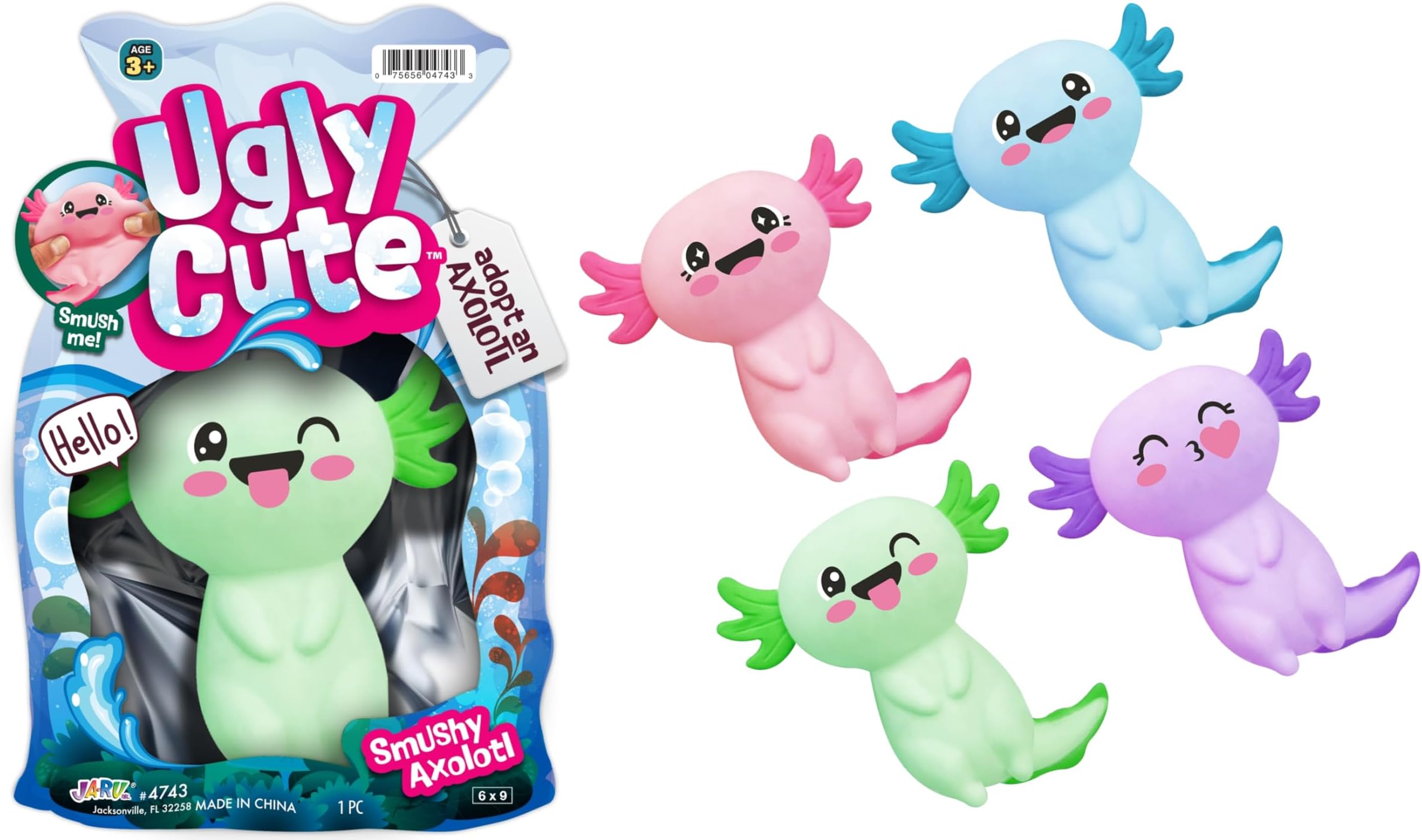JA-RU Smushy Stuffed Axolotl Toy (1 Axolotl Assorted Color) Ugly Cute Stretchy Twisty Animal Kids Toys for Boy and Girl. Smush Fidget Silly Squeez Stress Relief Axolotls Figure 4743-1
