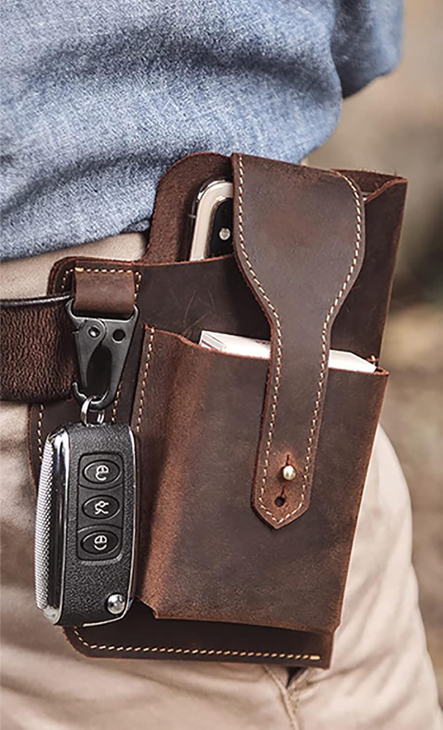 Classical Vintage Coffee Leather Waist Bag for Men Cell Phone Belt Holder for iPhone 13 12 11 Pro Max Samsung Galaxy Birthday Gift for Men Him Husband Father - Image 4