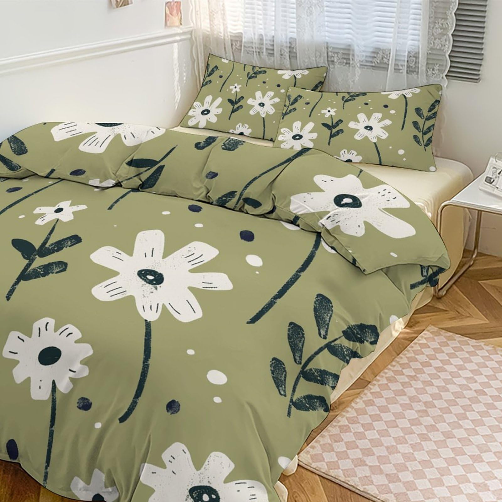Parure de lit motif floral en microfibre douce double réversible
