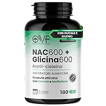 NAC N-ACETIL-CISTEINA 180 Capsule Nac 600 Formula Attiva con Selenio e Glicina, precursori GLUTATIONE, Integratore Acetilcisteina Alta Qualità, Senza Nichel, Lattosio, Biossido di Titanio e Glutine