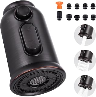 ALEASHA Pull Down Faucet Head Replacement: 3-Function Spray Head with 9 Adapters, Oil Rubbed Bronze, Fits American Standard, Moen, Kohler
