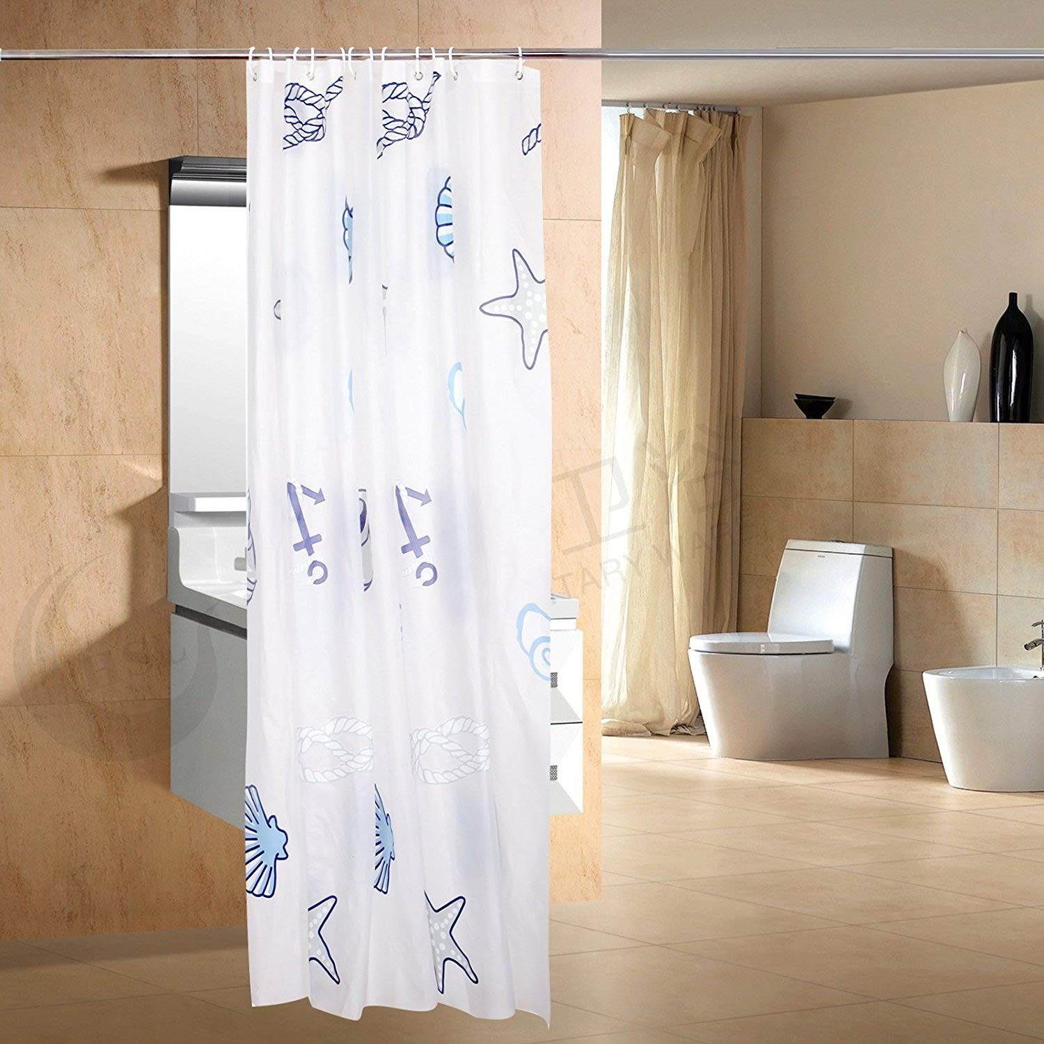 Shower Curtain Liner with 12 Curtain Hooks Clear Shower Curtain Liner Mildew Resistant Waterproof Plastic Shower Curtain Liner Seashell Conch Starfish 72×72 Inch Shower Curtain Liner by Yivion