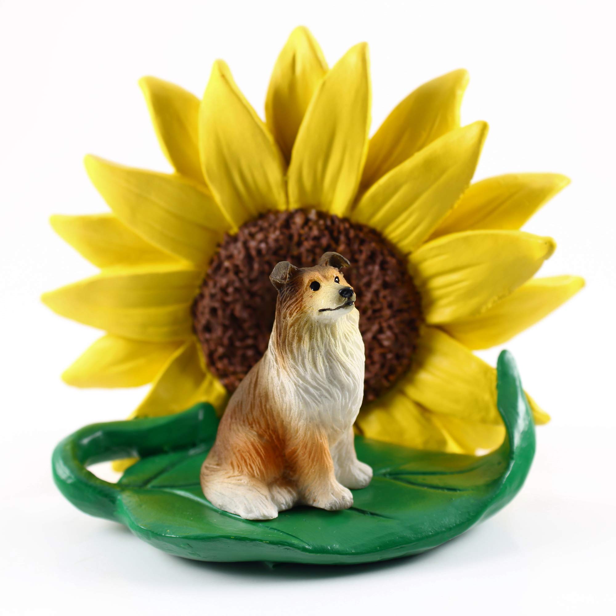 Conversation Concepts Collie Sable Figurine – Sunflower Statue Gift: Realistic Hand Painted Sculpture, Summer Nursery or Home Office Desk Decor, Spring Shower Present