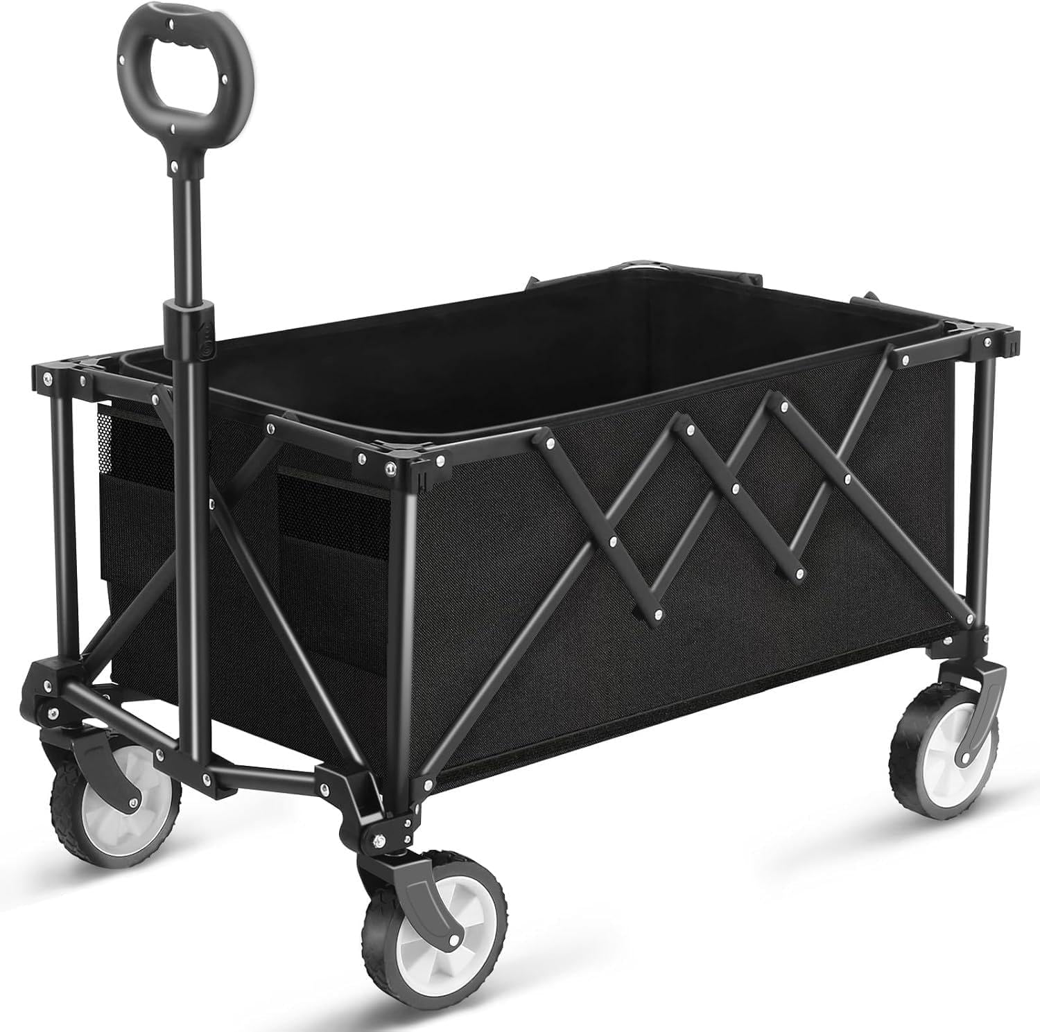 Folding Wagon, Folding Cart 100L All-Terrain Multicolor Adjustable Cover Picnic Camping Shopping Garden(Black)