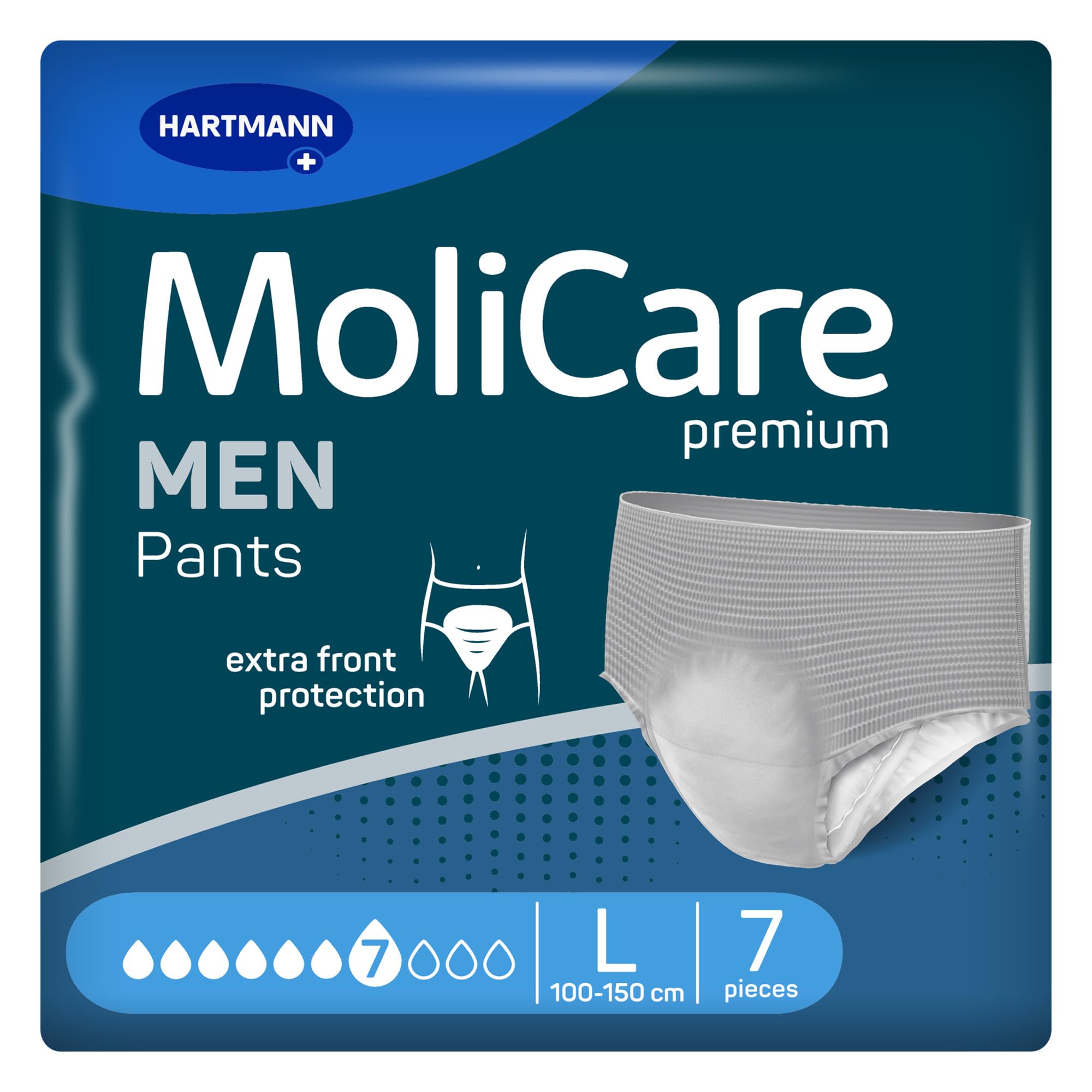 MoliCare Premium Men Pants - 7 Drops | Men Incontinence Pants - Fast Absorption and Leak Protection - Size Large - 47-59 inches (100-150cm) - Pack of 7