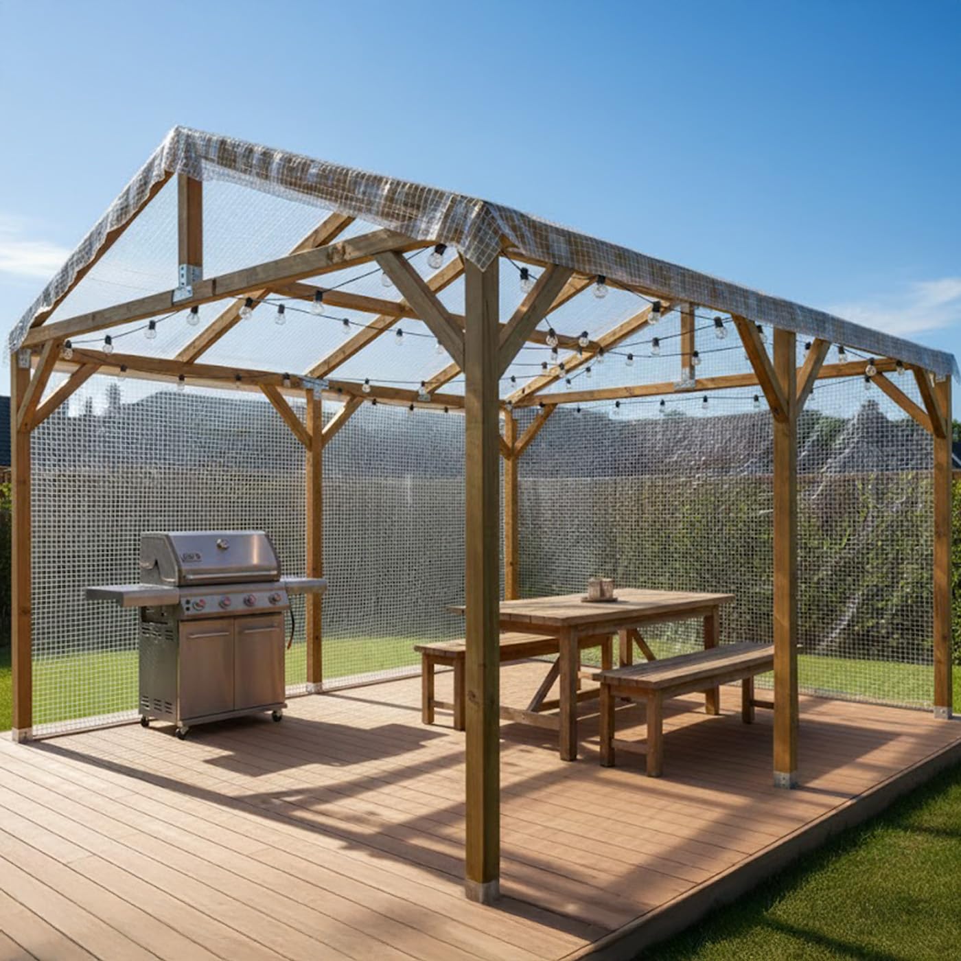 ANRO Gitterfolie 510 g/m² 3x2,5m – Abdeckplane wasserdicht & UV-beständig | Gewächshausfolie transparent, reißfest 1000D | Hochbeet, Gartenmöbel, Brennholz