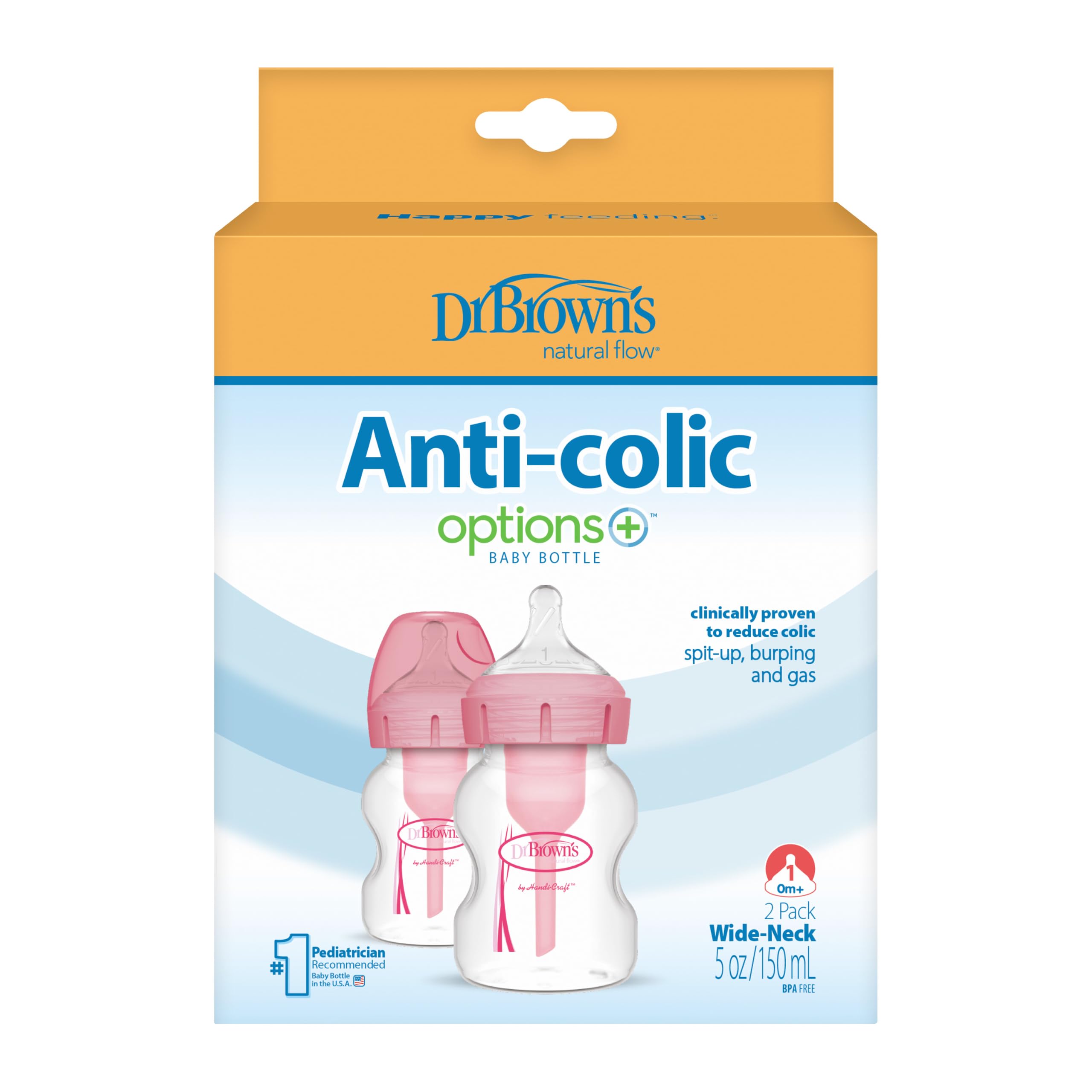 Dr Brown's Options+ Anti-Colic Bottle 150ml Twin Pack Pink