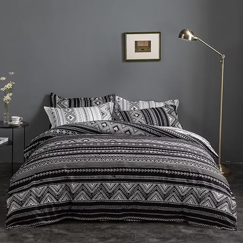 LCFIGDZ Juego de funda de edredón moderna a rayas, tamaño Queen, funda de edredón reversible con cierre de cremallera, juegos de ropa de cama ultra