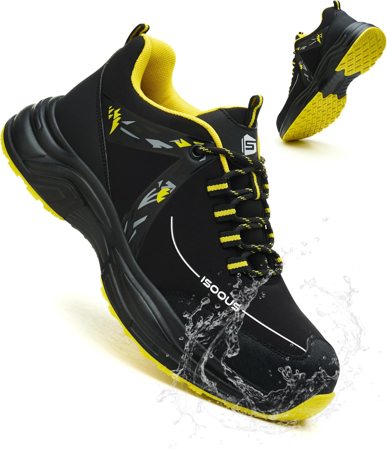 ISOOUS Steel Toe Shoes for Women Men Wide Waterproof Non Slip Work Sneakers Lightweight Breathable Safety Tennis Shoes Comfortable Construction Work Safety Puncture Proof Indestructible Work Shoes