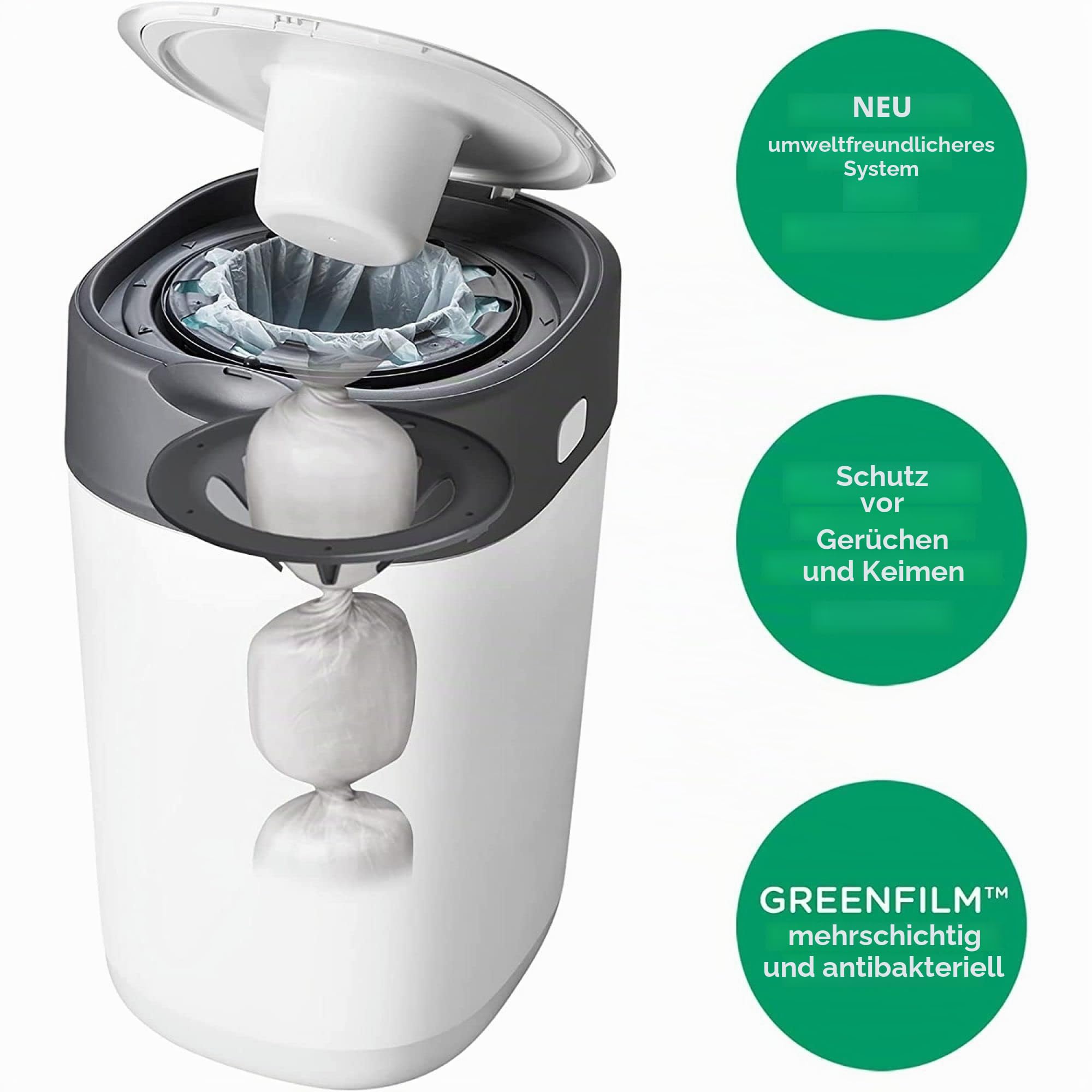 Tommee Tippee Nachfüllkassetten für Twist & Click Advanced Windelentsorgungssystem mit Nachhaltig Bezogener Antibakterieller GREENFILM-Folie, 12-er Pack