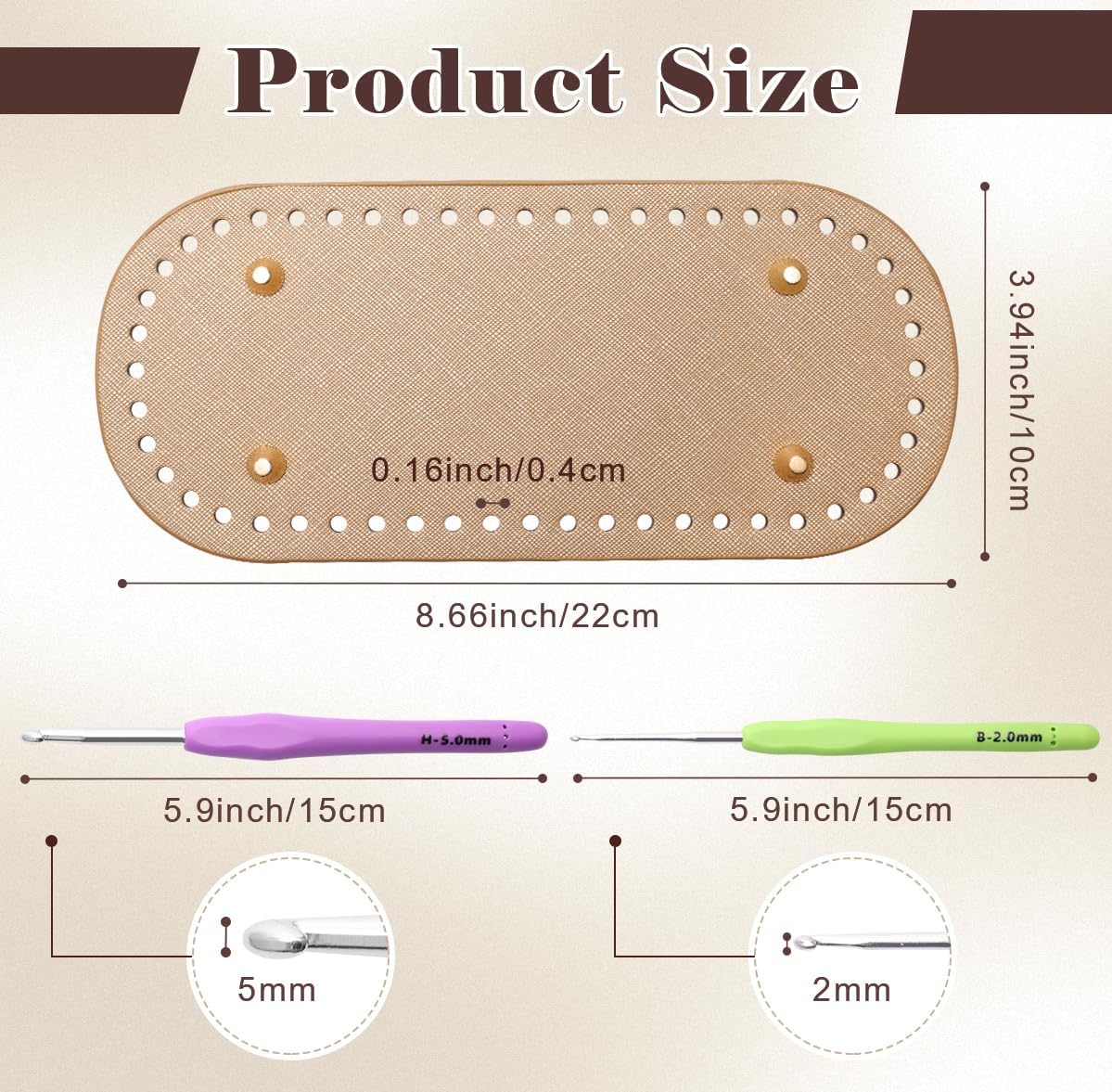 Coitak 4+8 PCS Bag Bases for Crochet with D Shape Purse Handles for Bag Making, 2 PCS Crochet Hooks, 4 Colors Leather Purse Bottoms for Crocheting DIY - Image 2