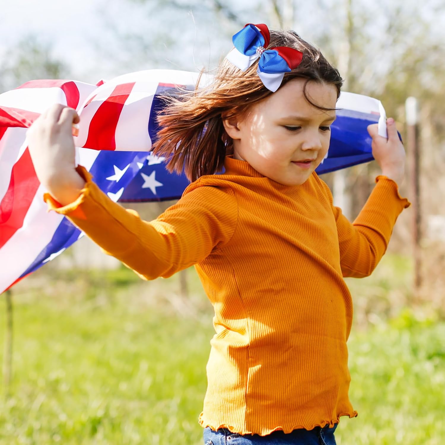 Patriotic Bow Hair Clips Handmade 4th of July Hair Bows Girls Hair Accessories for Independence Day,Red&White&Blue - Image 4