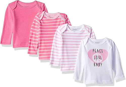 Hanes Ultimate Baby Flexy - Juego de 4 camisetas de manga larga para bebés.