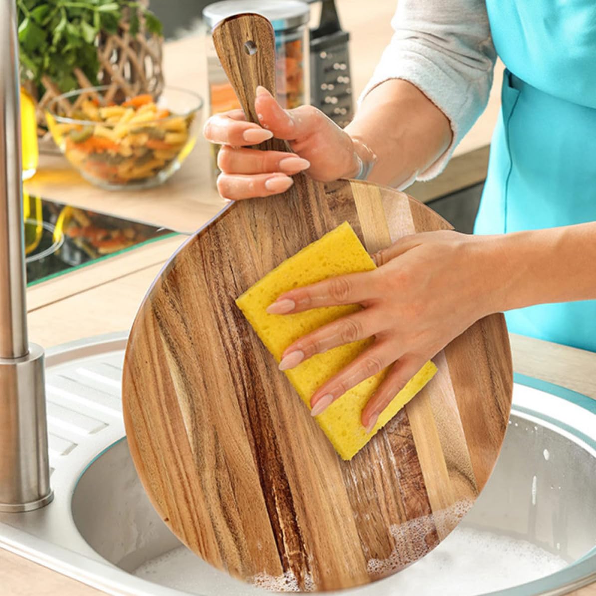 Tabla de Pizza de Madera con veta Natural, Resistente y Multifuncional para cenas y Servir Alimentos