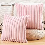 MADIZZ Set of 2 Faux Wool Plush Decorative Throw Pillow Covers 16x16 Inch Black Fluffy Striped Soft Decorative Cushion Cover for Sofa Bedroom Pillow Shell
