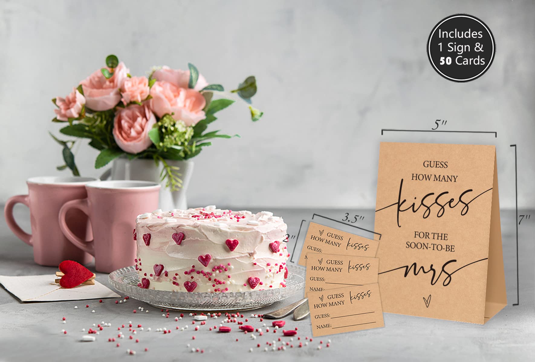 Guess How Many Kisses Bridal Shower Game Set - 50 Cards & 1 Sign For Wedding Parties & Celebrations - View #4