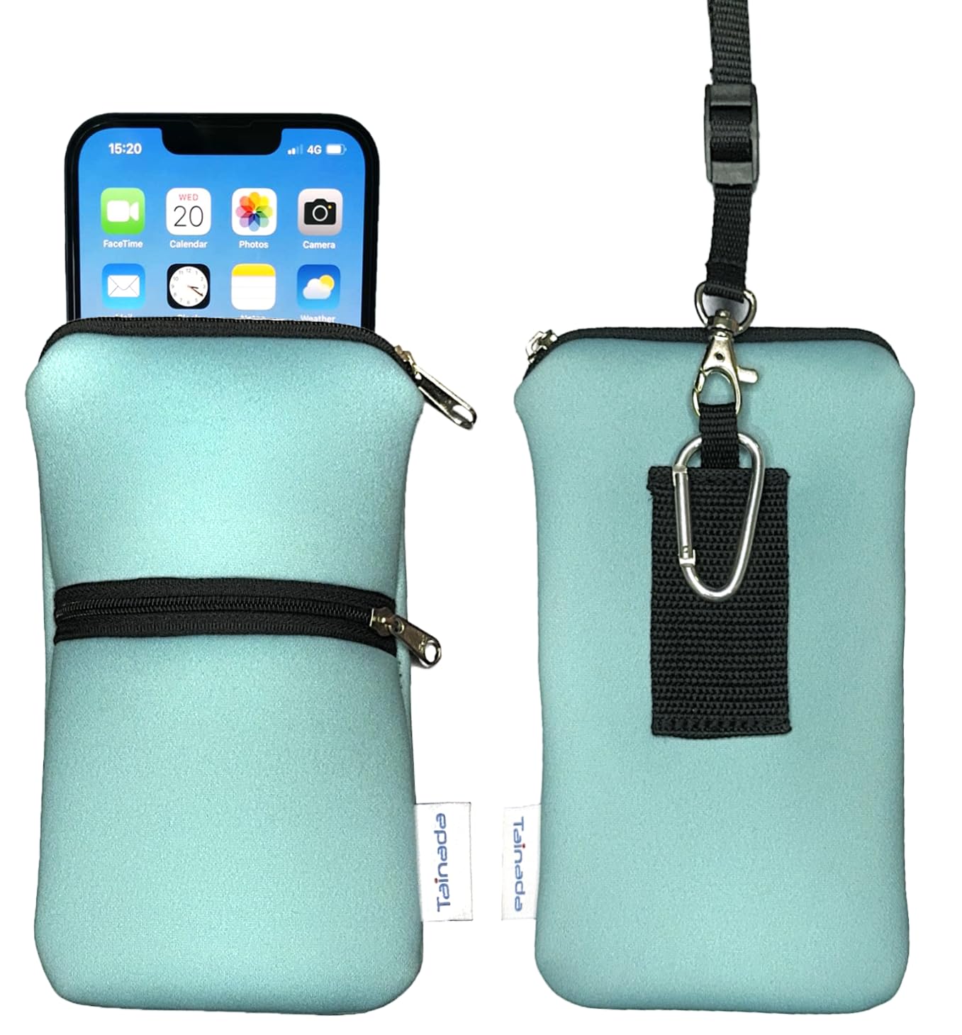 Tainada Dual Zip Neck Cell Phone Pocket Pouch Case w/Belt Loop (Turquoise)