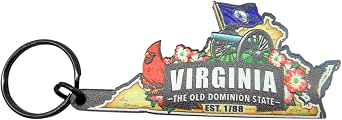 Virginia State Souvenir Keychain - Acrylic Map & Flag Design, Small Travel Gift, Made In Canada