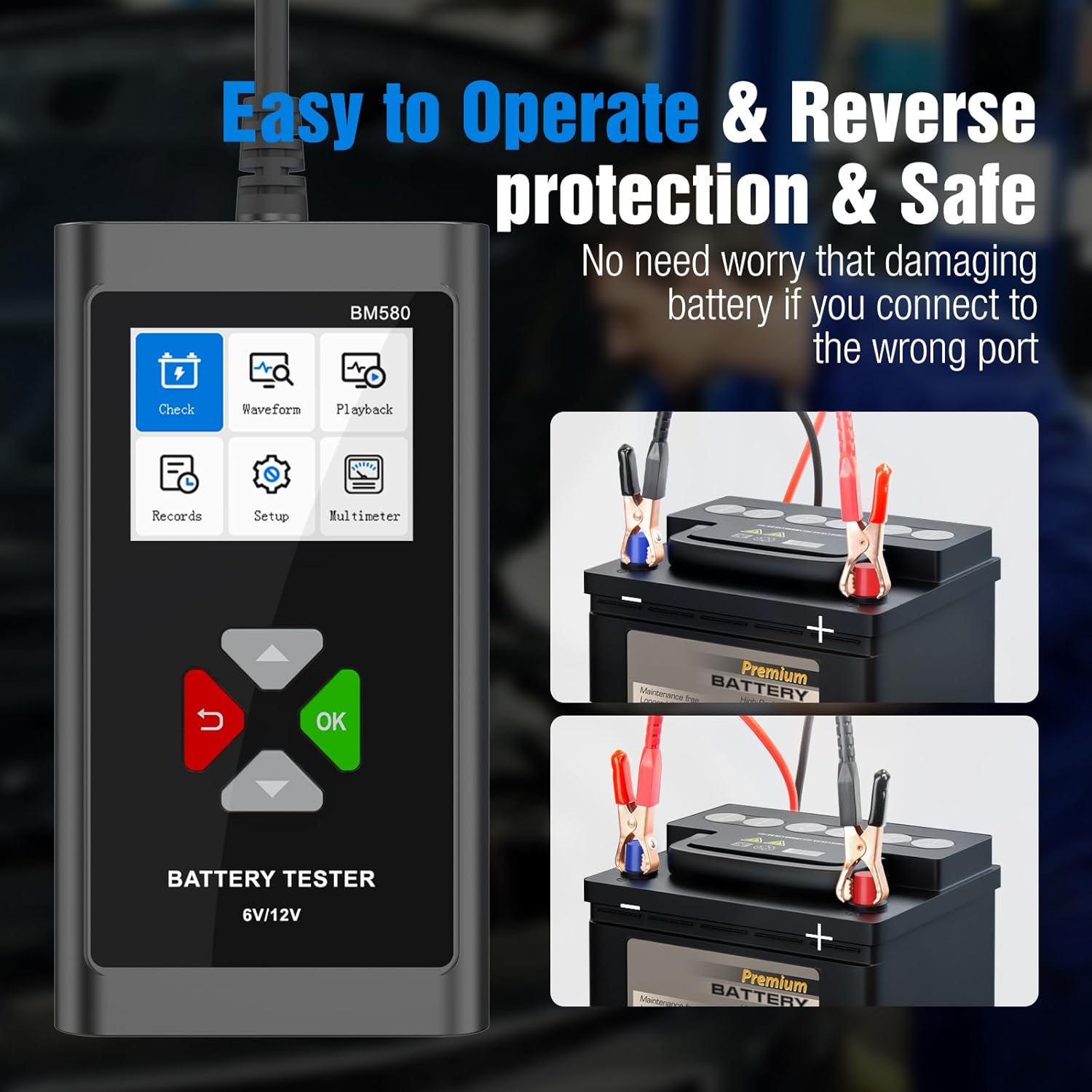 JDIAG Battery Load Tester 6V 12V Car Battery Tester 100-2000CCA Automotive Battery Tester Alternator Analyzer for Standard Test/Cranking/Charging/Loading Test BM580